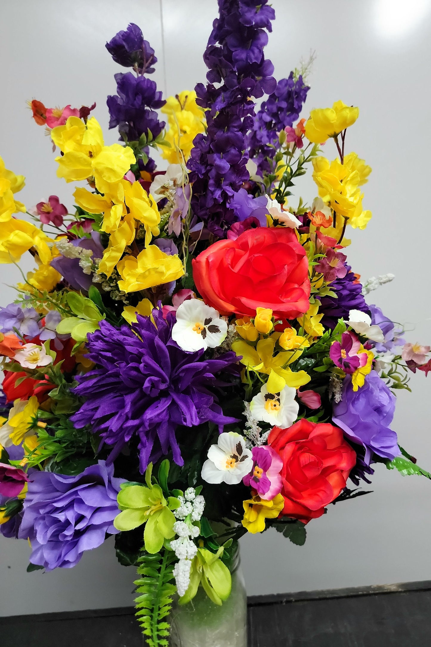 Large Grave Vase Flowers, Bright  Cemetery vase flowers, Cemetery Flowers Vase, Extra big arrangement for Grave vase