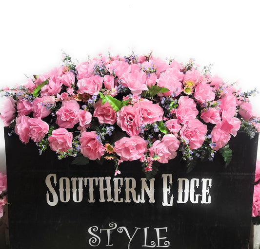 Pink Roses Extra Large Grave Blanket Headstone Saddle Cemetery Flowers pink roses lavender forget me not grave flowers Double Headstone