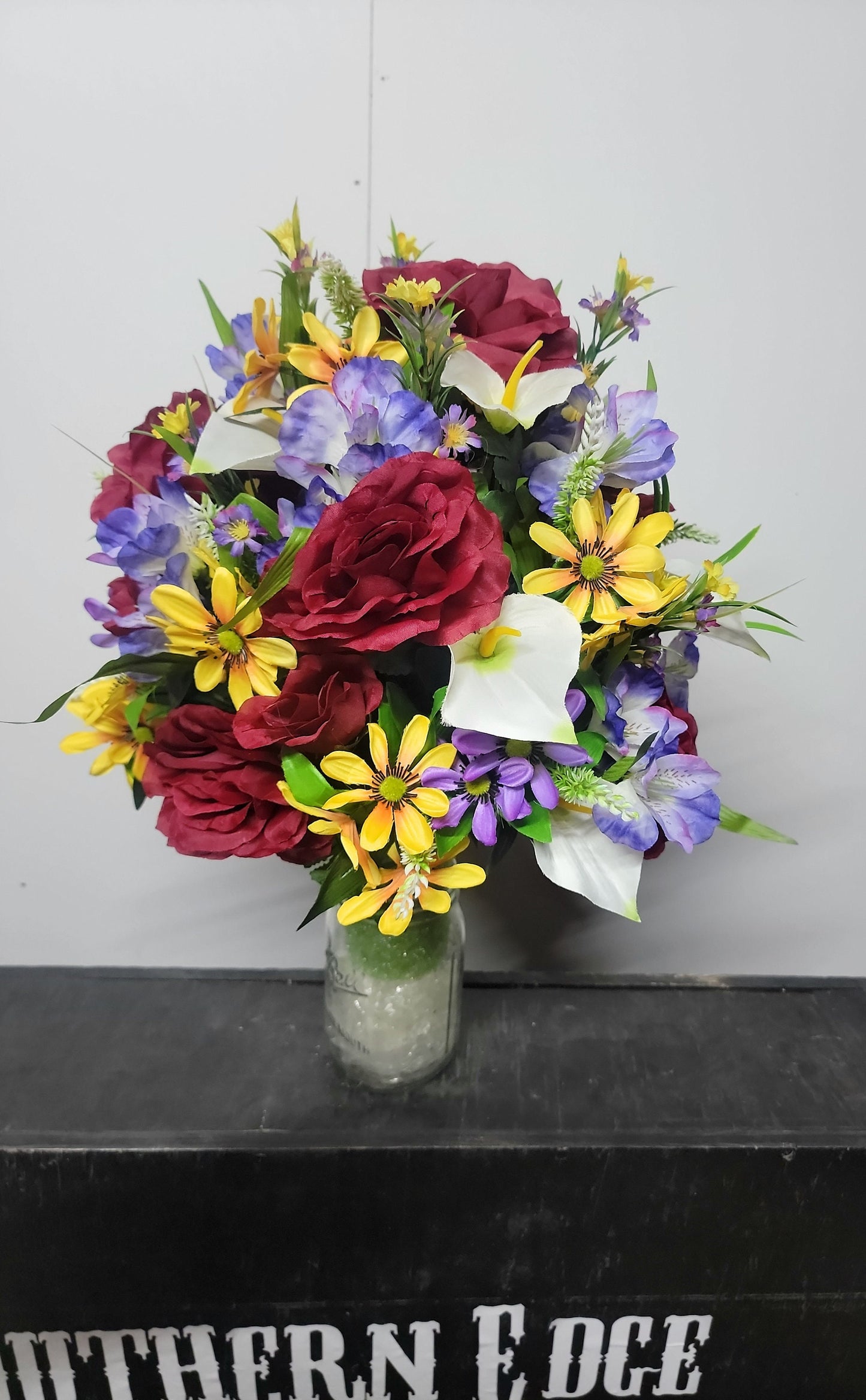 Burgundy Roses yellow purple Wildflower Cemetery Flowers Vase Cone for 3-inch Grave Vase  Father Cemetery Flowers