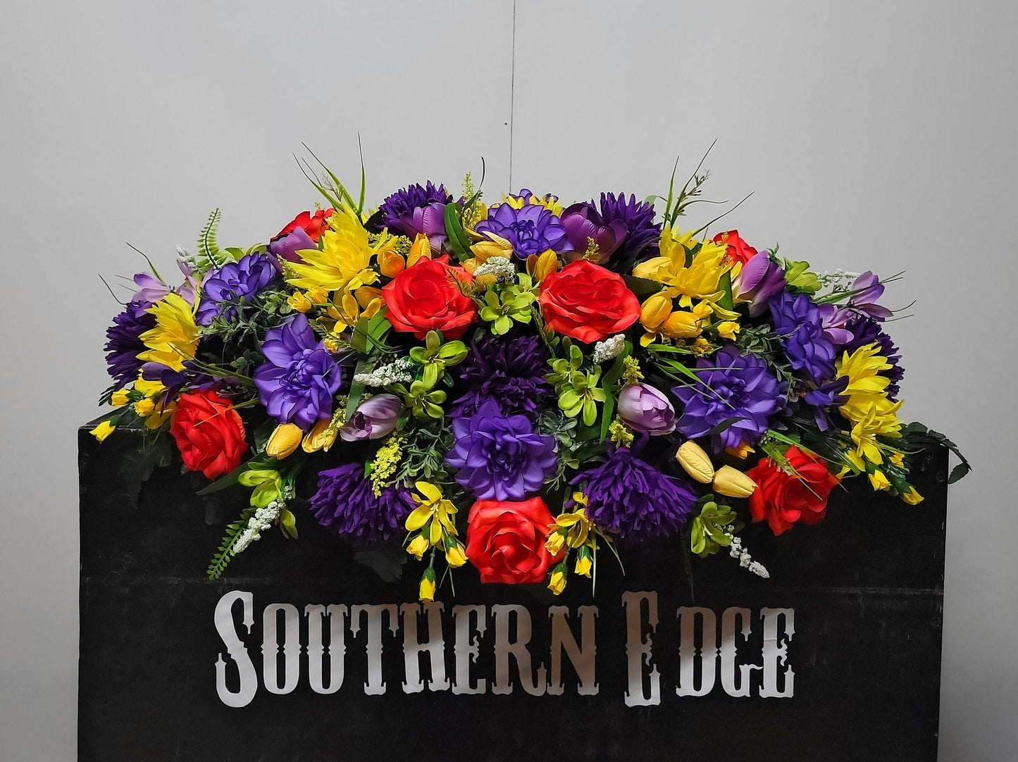 Premium 36" Cemetery Saddle  Gravestone Flowers Bright Beauty Roses Purple Mums Headstone Cemetery Saddle Extra Large Headstone Saddle