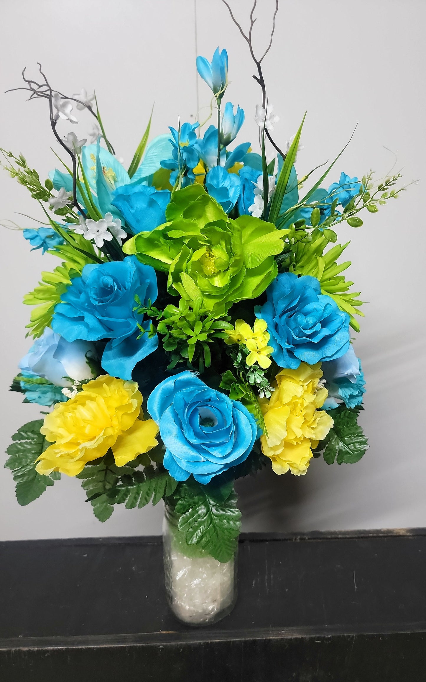 Cemetery Flowers Vase Cone for 3-inch Grave Vase blue yellow Cemetery Vase Flower manly colors Father Cemetery Flowers Grave Vase Flowers