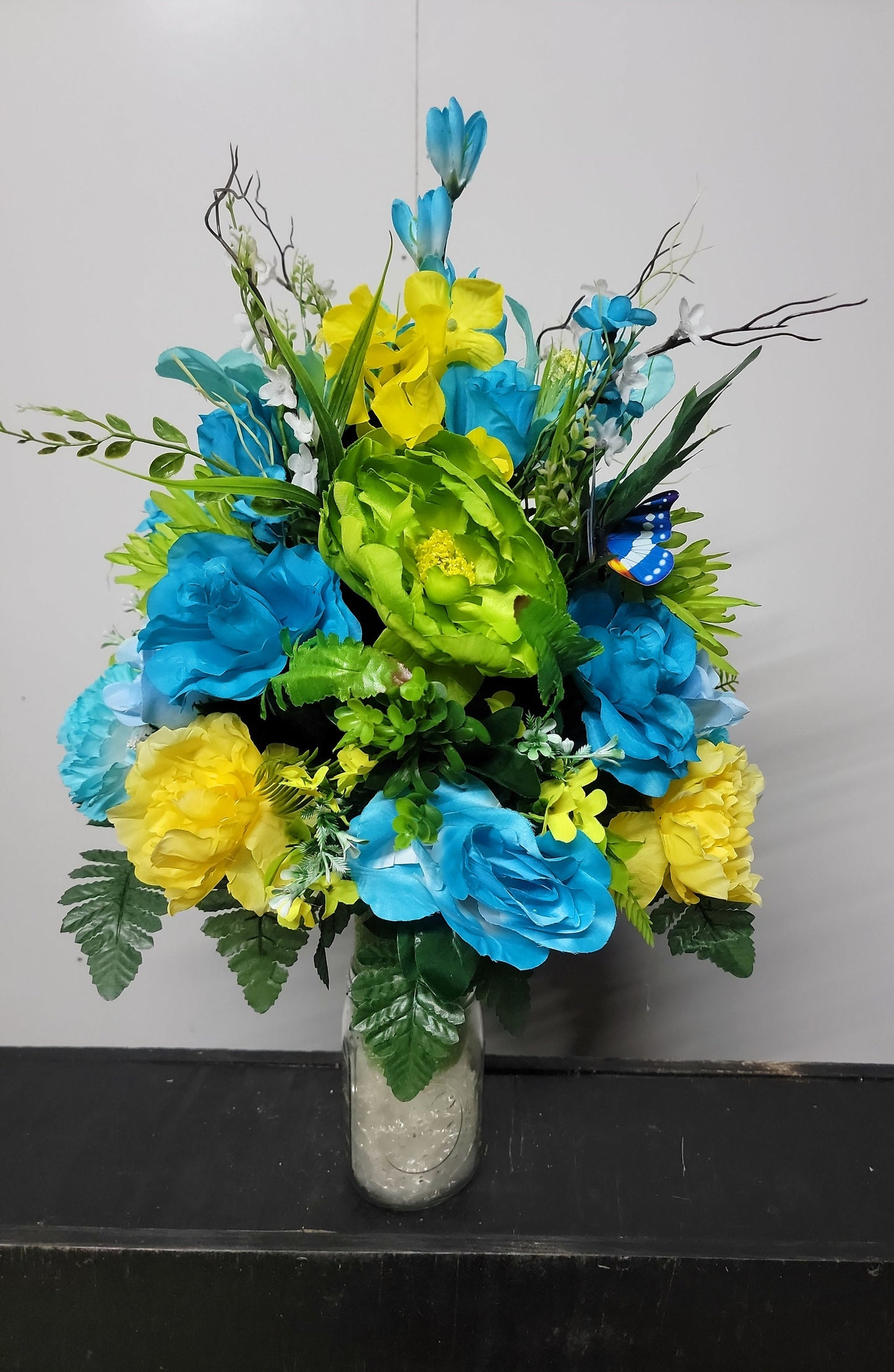 Cemetery Flowers Vase Cone for 3-inch Grave Vase blue yellow Cemetery Vase Flower manly colors Father Cemetery Flowers Grave Vase Flowers