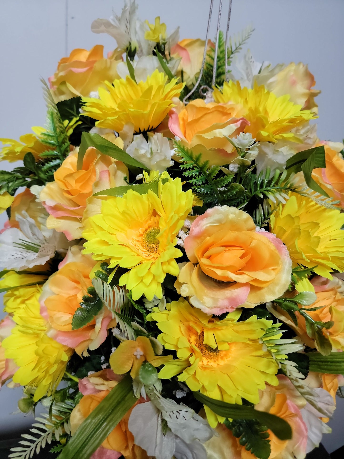 Coss Bright Sunflower XL Cemetery Vase Flowers for 3” width Vase  Christian Cemetery Flowers Vase Yellow Roses Cream Cemetery Vase Flowers