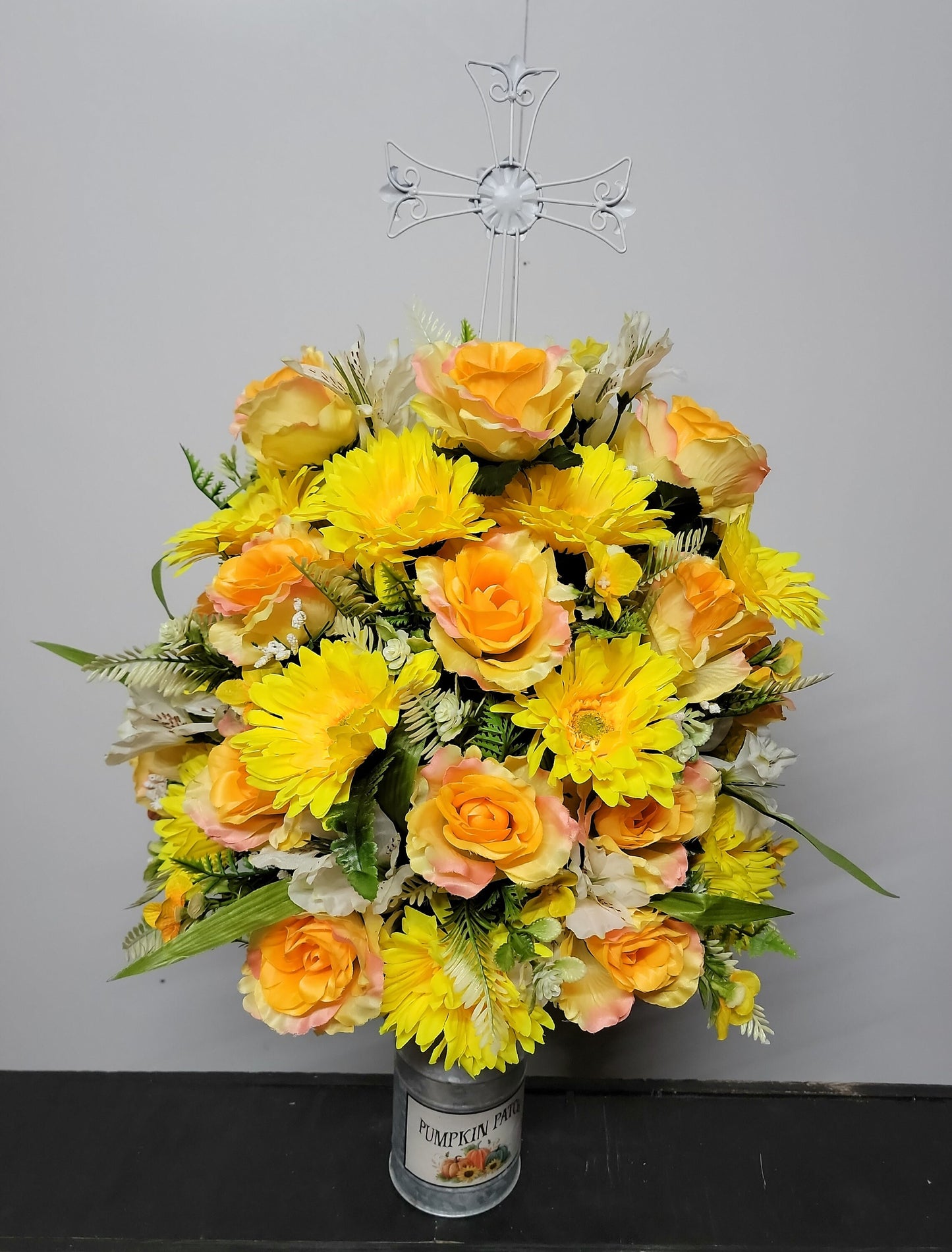 Coss Bright Sunflower XL Cemetery Vase Flowers for 3” width Vase  Christian Cemetery Flowers Vase Yellow Roses Cream Cemetery Vase Flowers