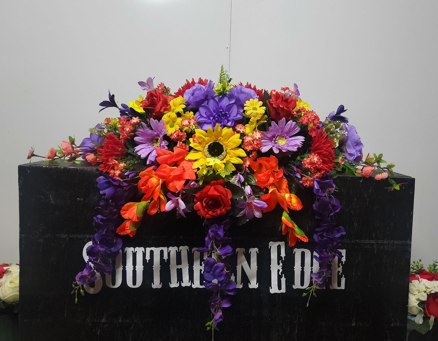Southern Edge Style Flowers, Colorful Bright Headstone Saddle,  Memorial Flowers, Fall Grave Saddle