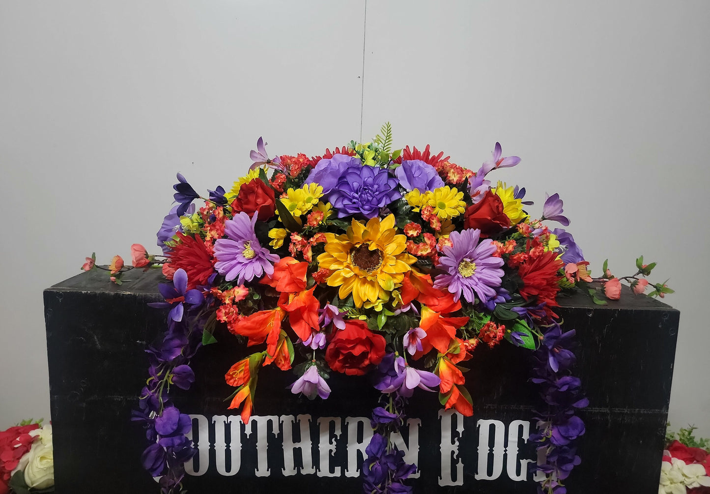 Southern Edge Style Flowers, Colorful Bright Headstone Saddle,  Memorial Flowers, Fall Grave Saddle