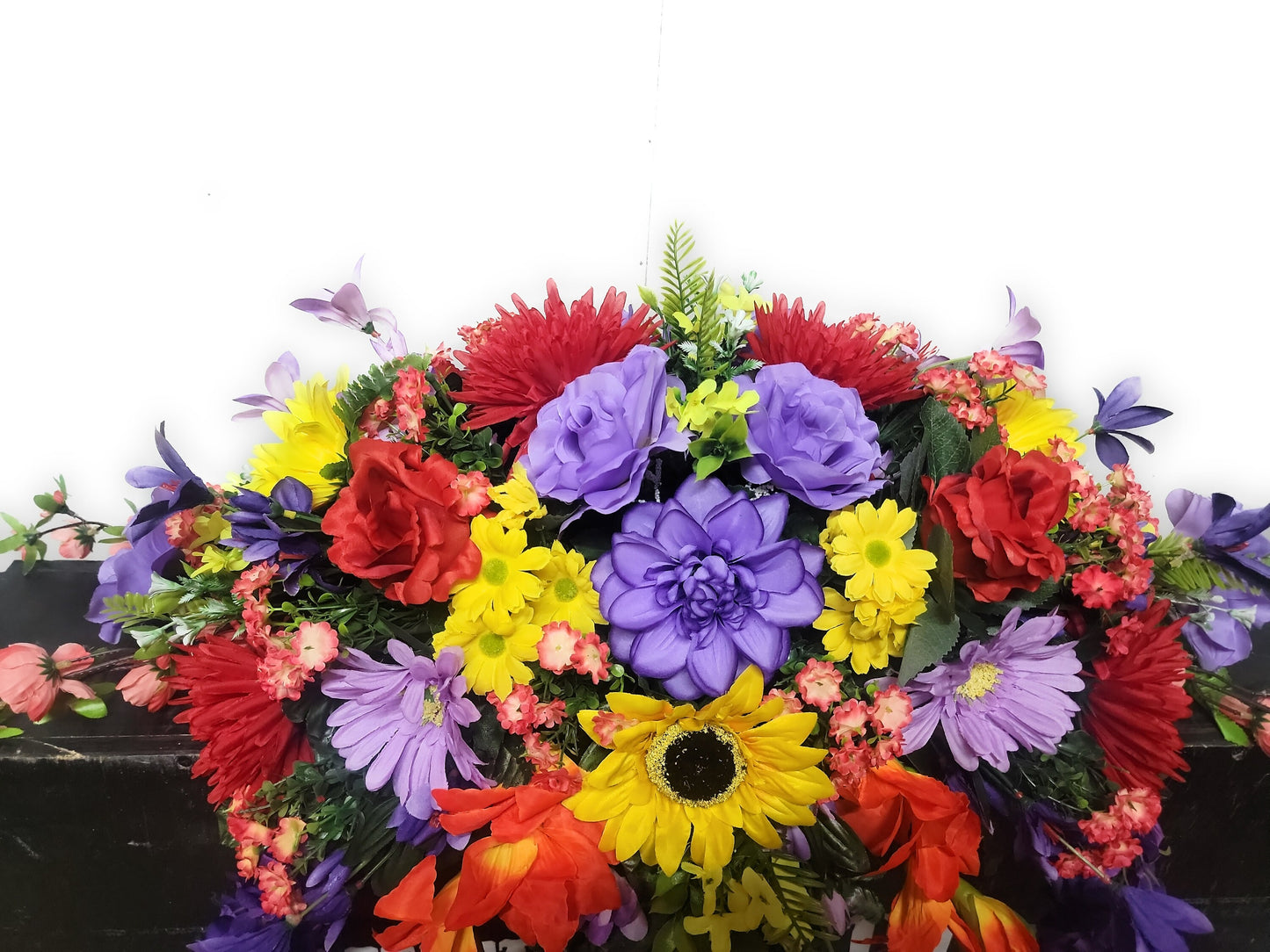 Southern Edge Style Flowers, Colorful Bright Headstone Saddle,  Memorial Flowers, Fall Grave Saddle