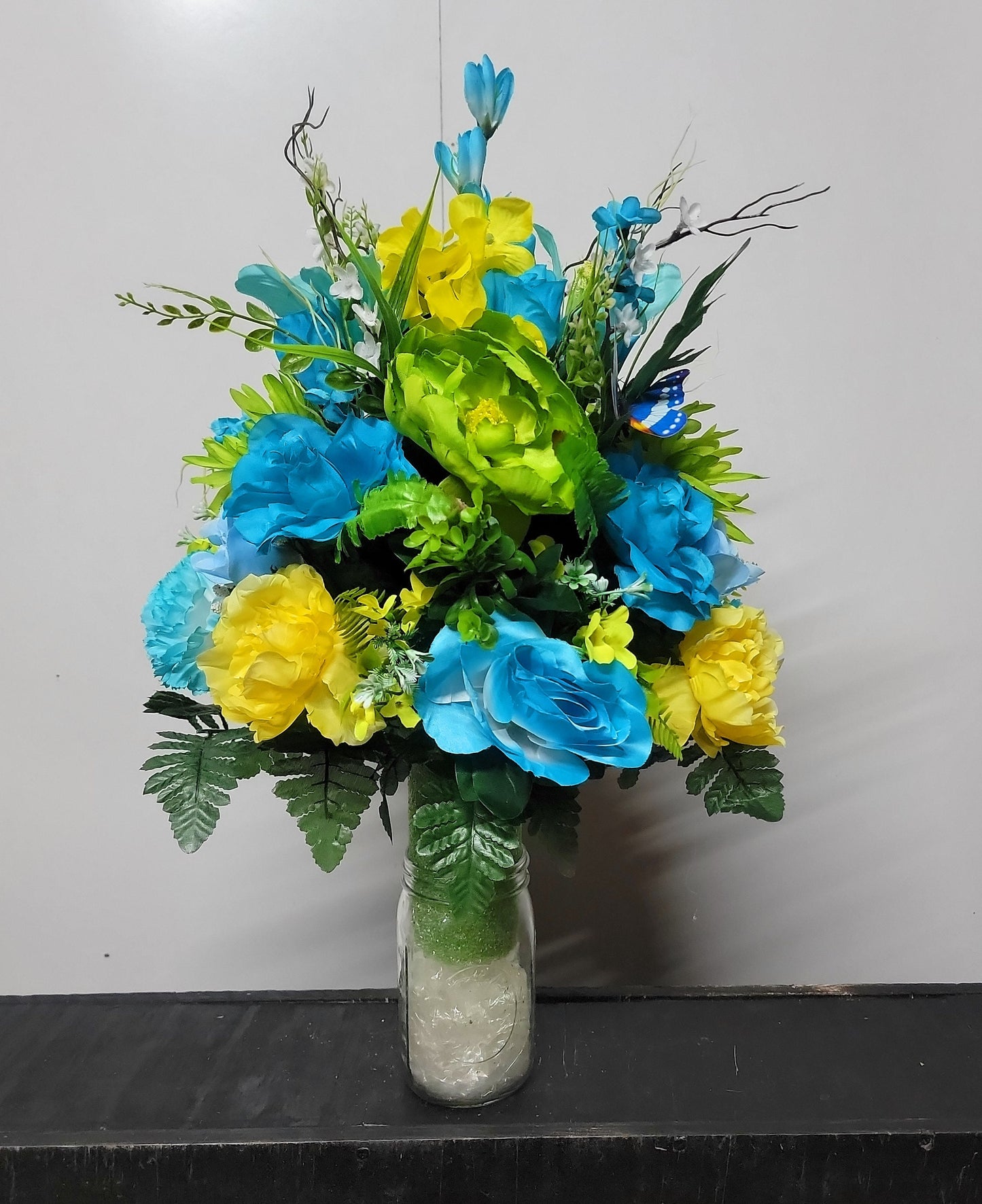 Cemetery Flowers Vase Cone for 3-inch Grave Vase blue yellow Cemetery Vase Flower manly colors Father Cemetery Flowers Grave Vase Flowers