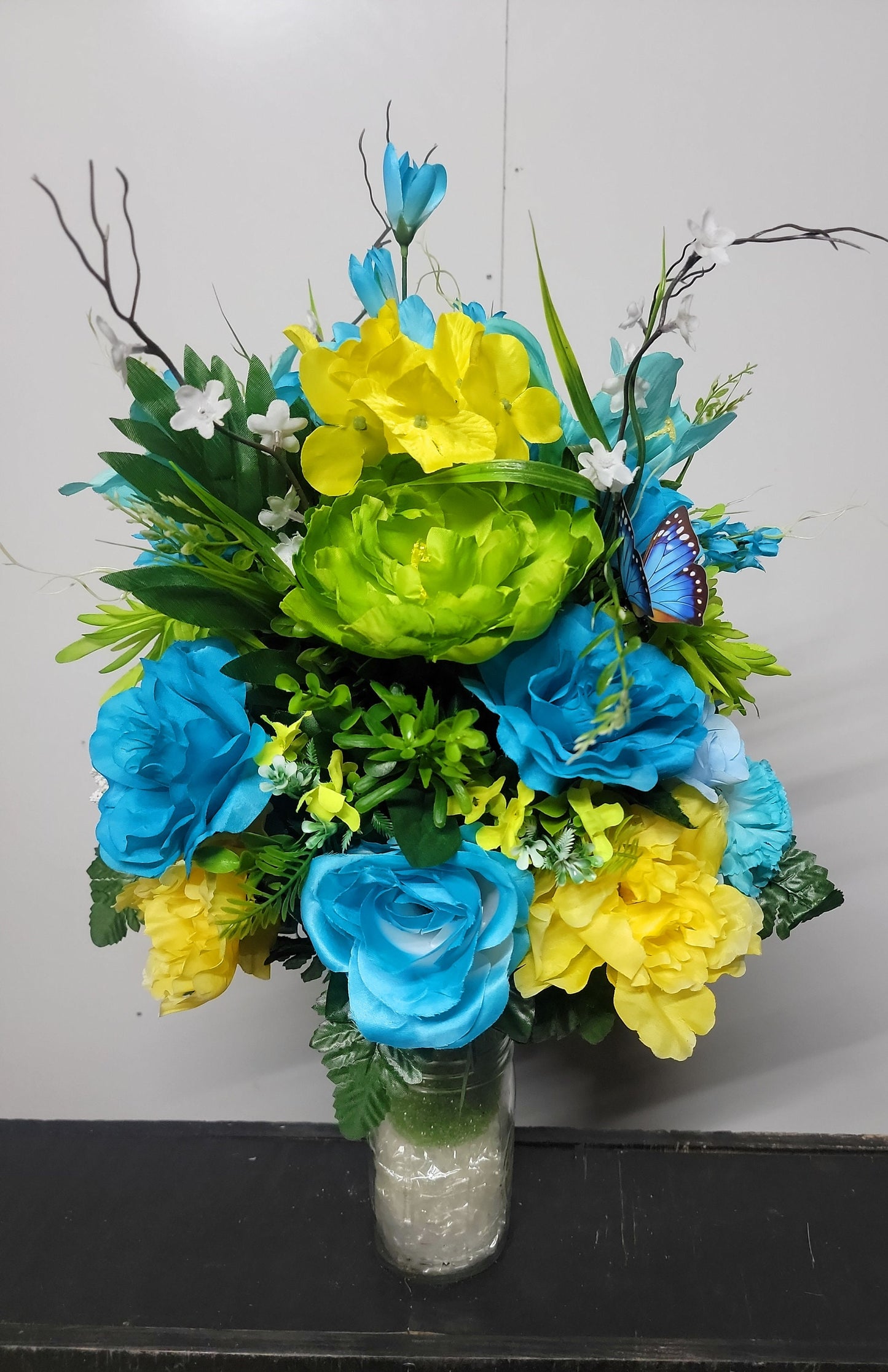 Cemetery Flowers Vase Cone for 3-inch Grave Vase blue yellow Cemetery Vase Flower manly colors Father Cemetery Flowers Grave Vase Flowers