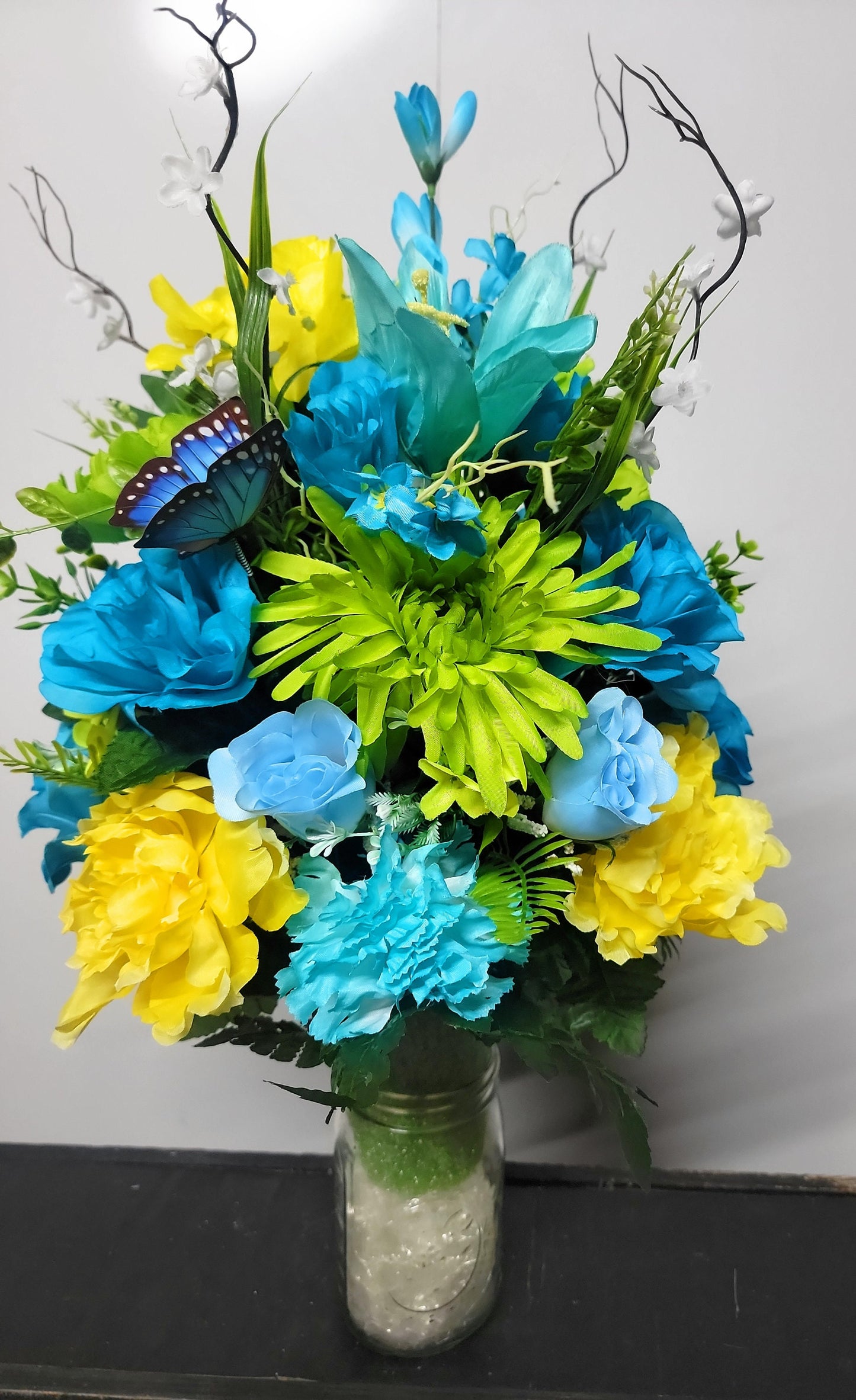 Cemetery Flowers Vase Cone for 3-inch Grave Vase blue yellow Cemetery Vase Flower manly colors Father Cemetery Flowers Grave Vase Flowers