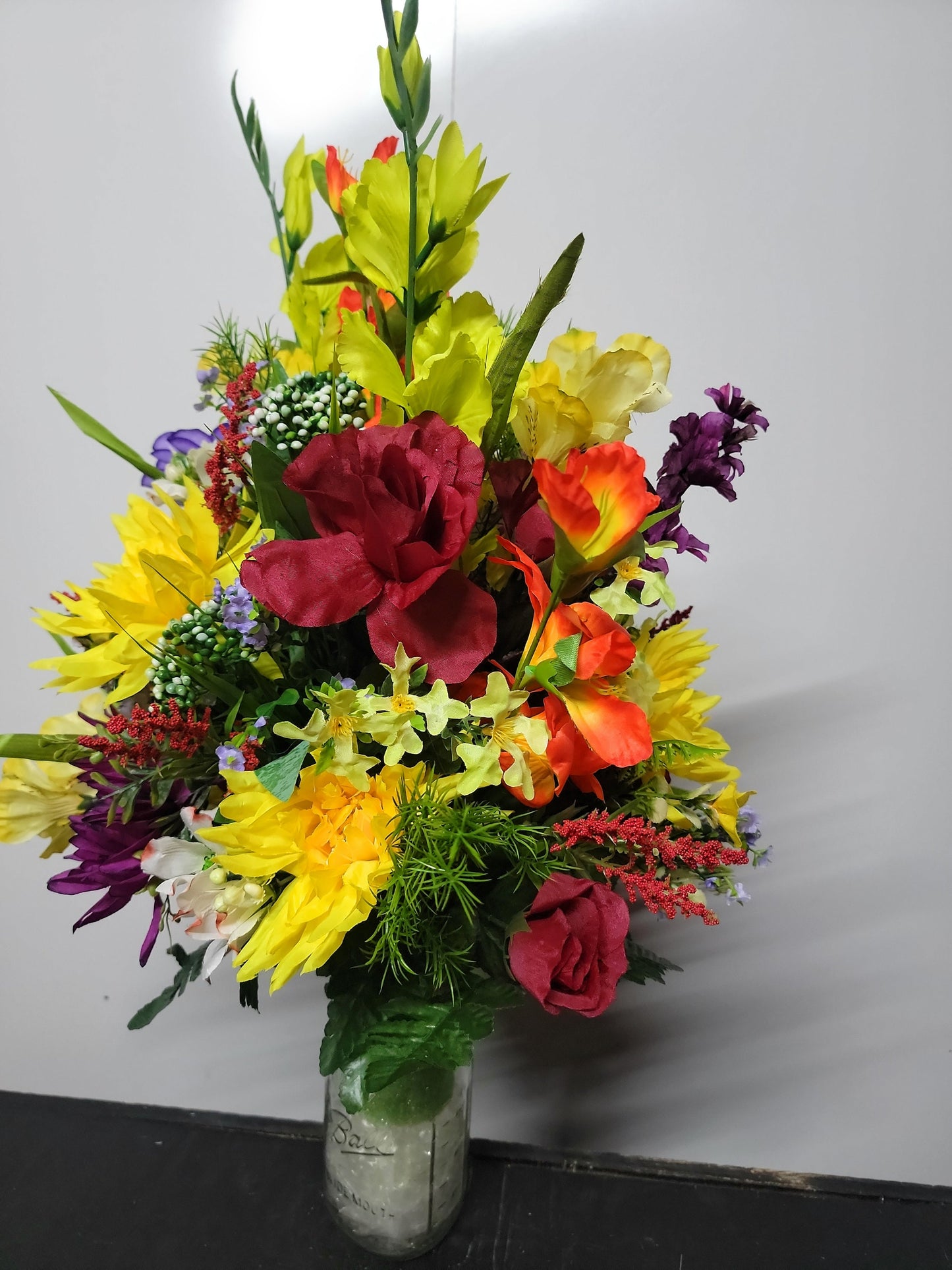 Premium Large 25" Large Bright Wildflower Cemetery Vase Flowers  Memorial Vase Flowers by Southern Edge Style Realistic Faux Flowers