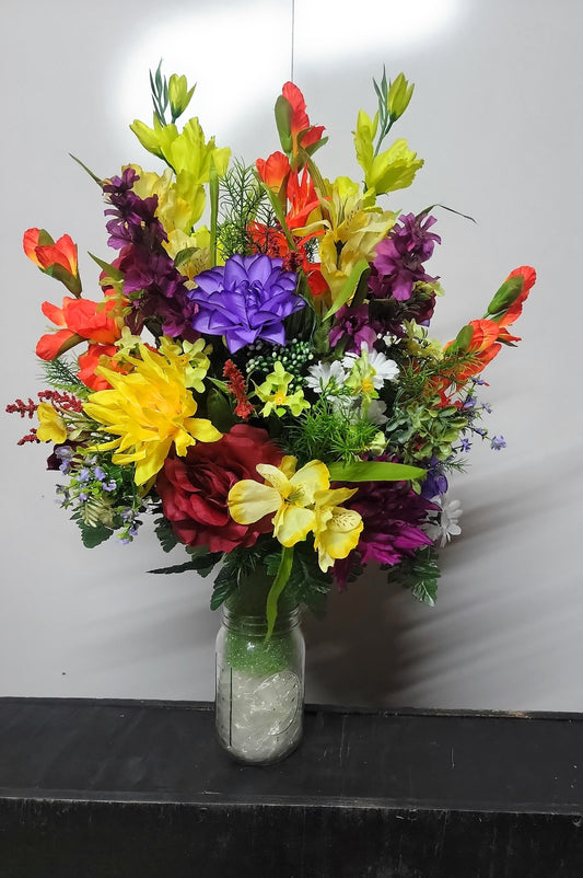 Premium Large 25" Large Bright Wildflower Cemetery Vase Flowers  Memorial Vase Flowers by Southern Edge Style Realistic Faux Flowers