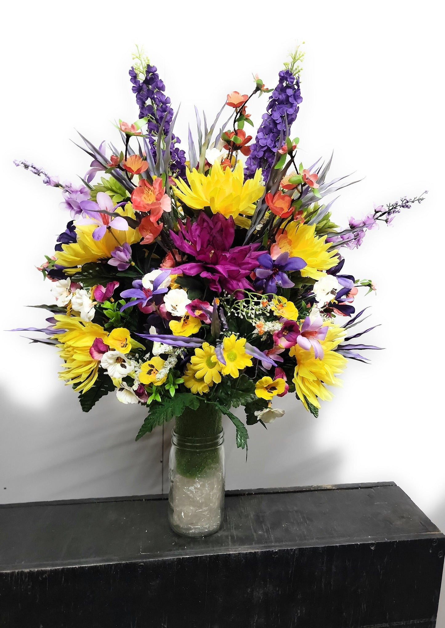 26&quot; Extra Large Bright Yellow Plum Purple Cemetery Vase Flowers Top Quality Cemetery Flowers by Southern Edge Style  Cemetery Flowers Vase