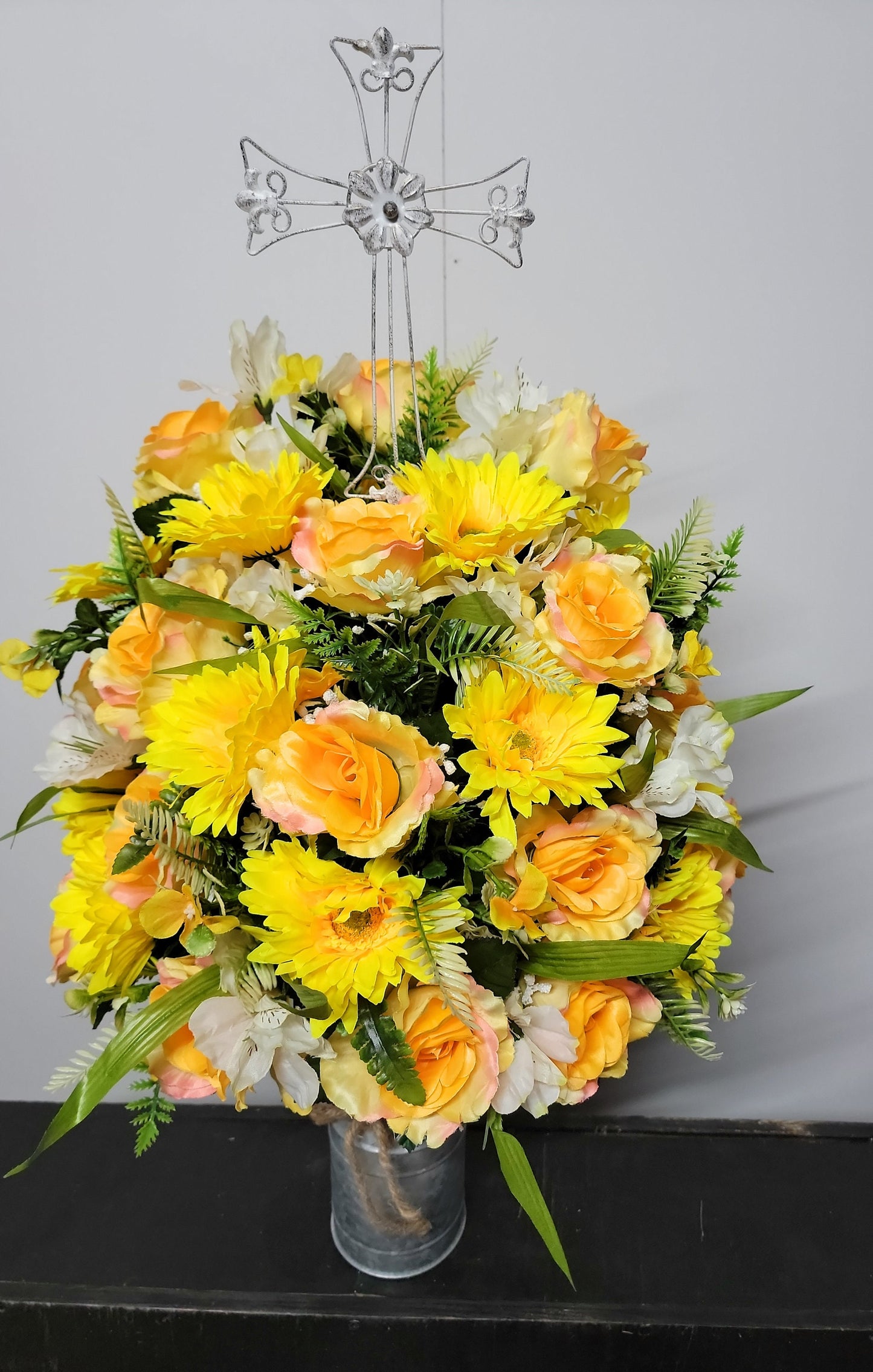 Coss Bright Sunflower XL Cemetery Vase Flowers for 3” width Vase  Christian Cemetery Flowers Vase Yellow Roses Cream Cemetery Vase Flowers