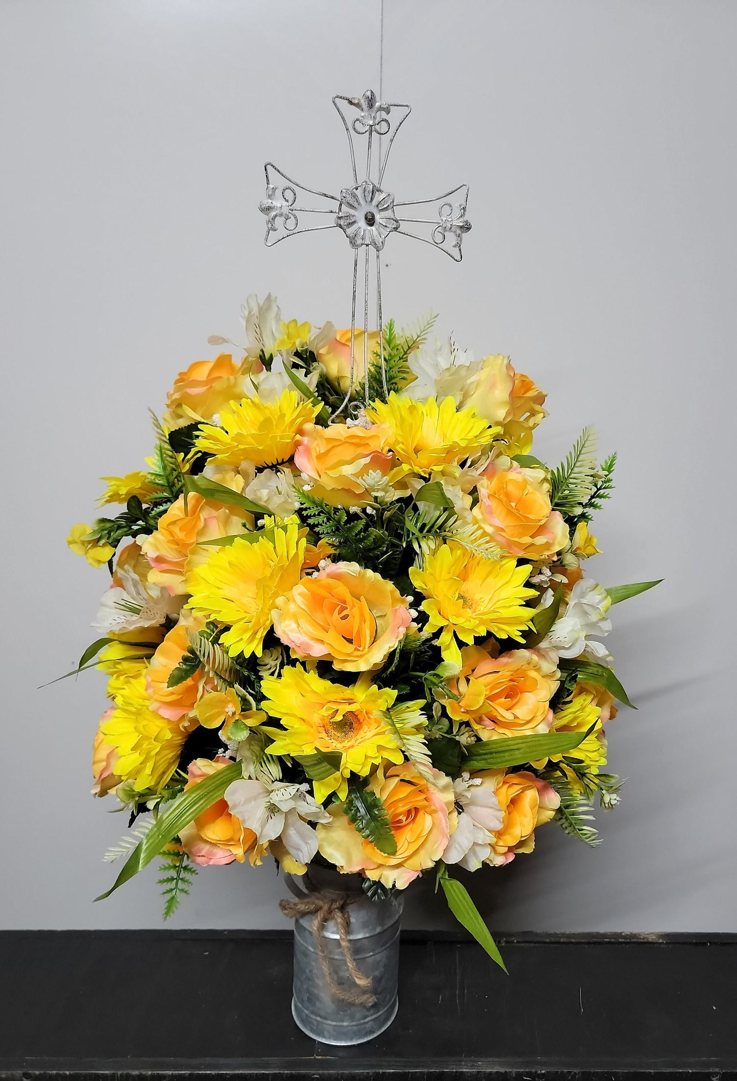 Coss Bright Sunflower XL Cemetery Vase Flowers for 3” width Vase  Christian Cemetery Flowers Vase Yellow Roses Cream Cemetery Vase Flowers
