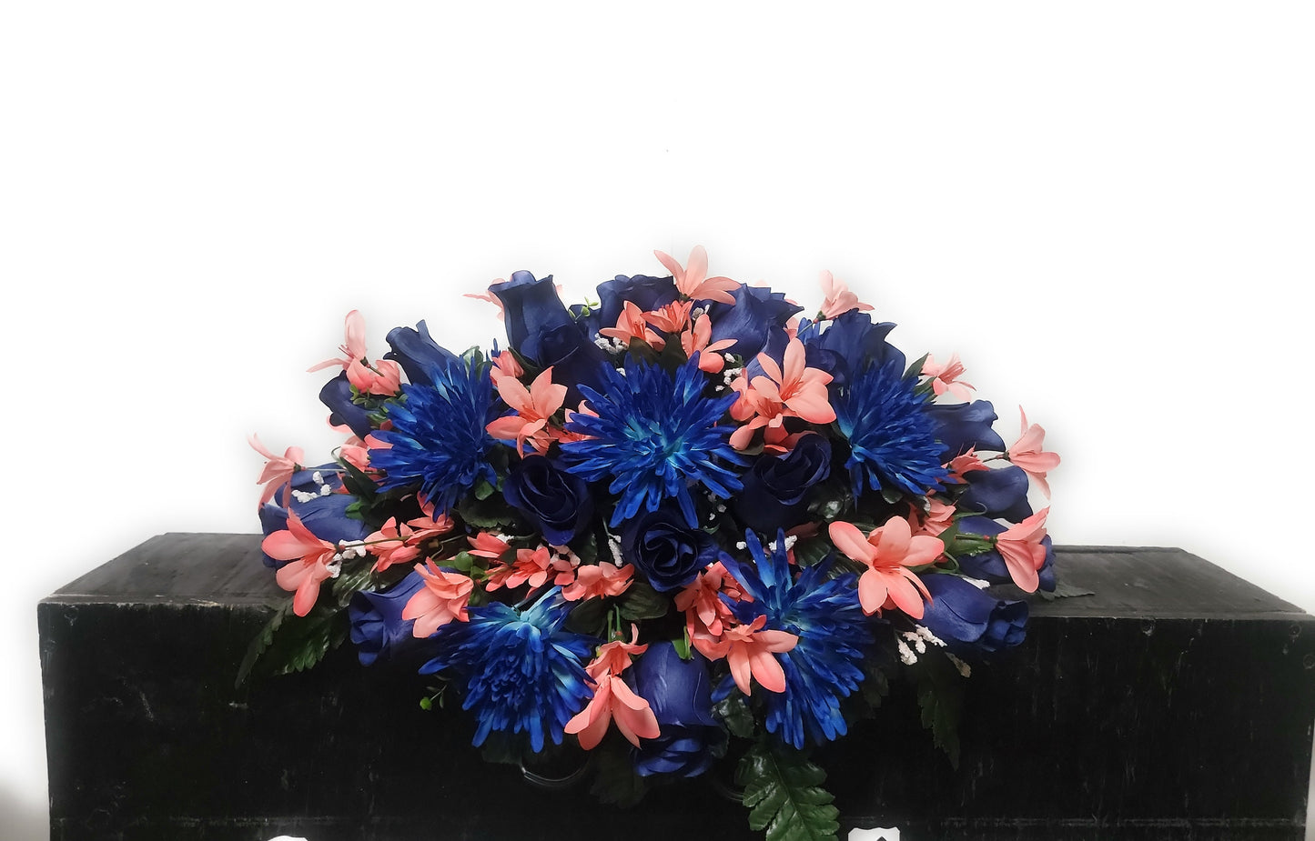 Ready to Ship Cemetery Flowers Saddle Cemetery Saddle blue yellow orange peach Small headstone saddle