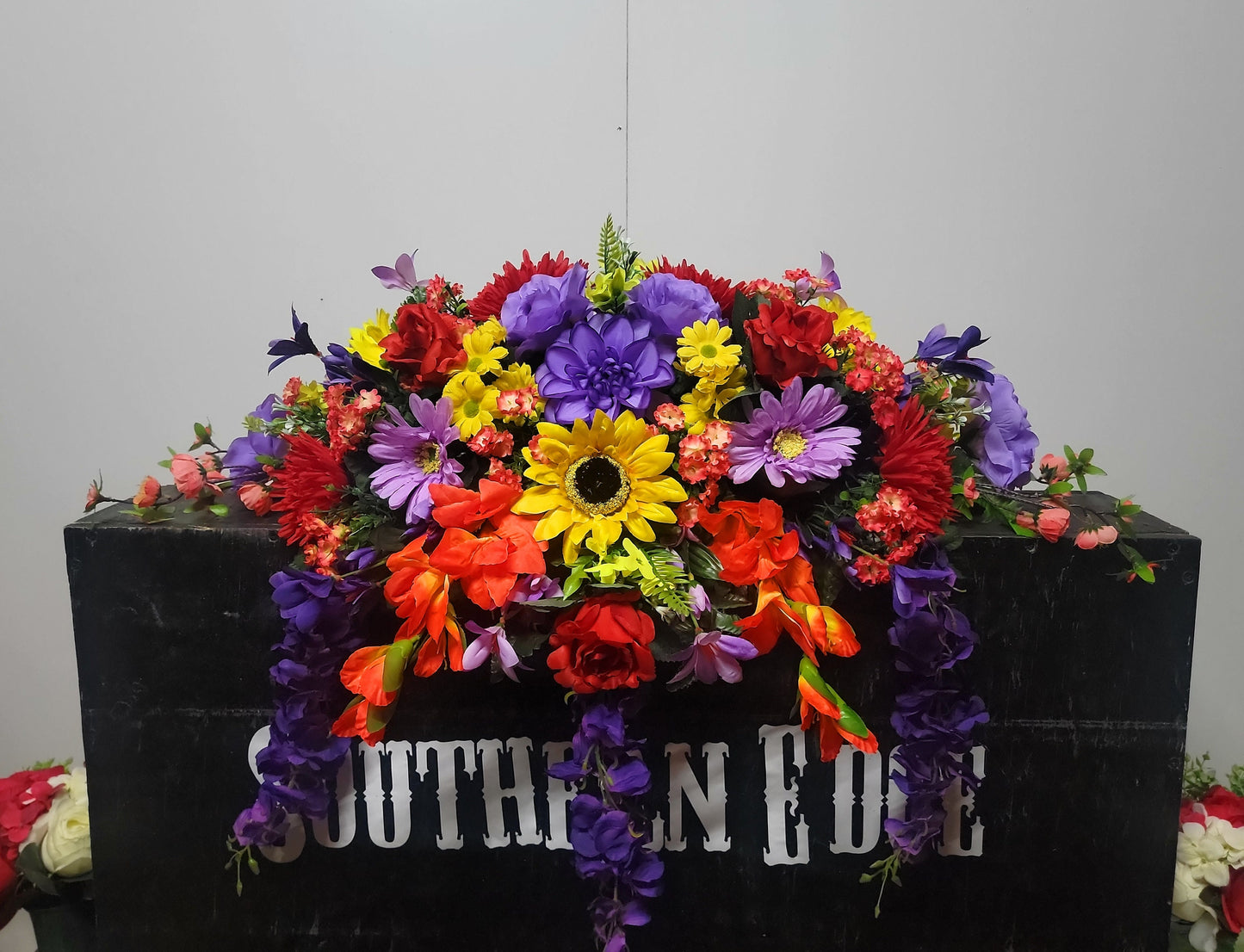 Southern Edge Style Flowers, Colorful Bright Headstone Saddle,  Memorial Flowers, Fall Grave Saddle