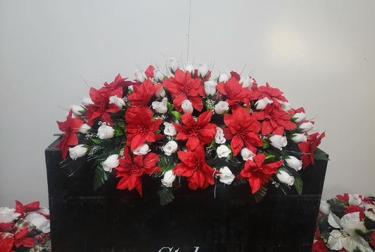 Christmas cemetery flowers saddle,  36" Extra Large Christmas Cemetery Saddle, Red and White Cemetery Flowers