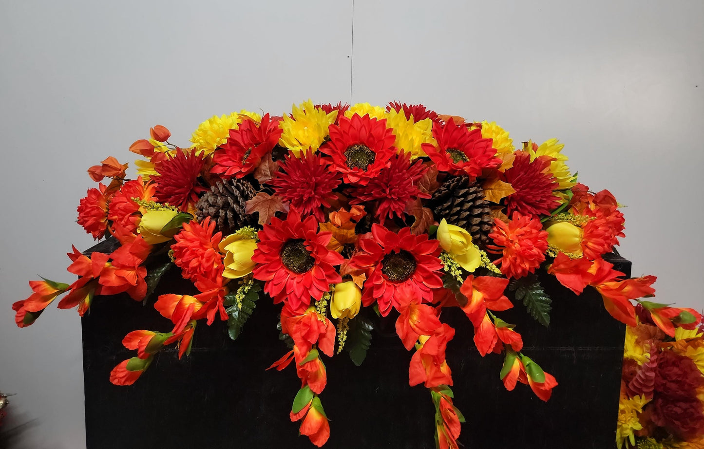 Bright Orange Headstone Saddle,  (36 inches long), Large Grave Saddle, Cemetery Flowers