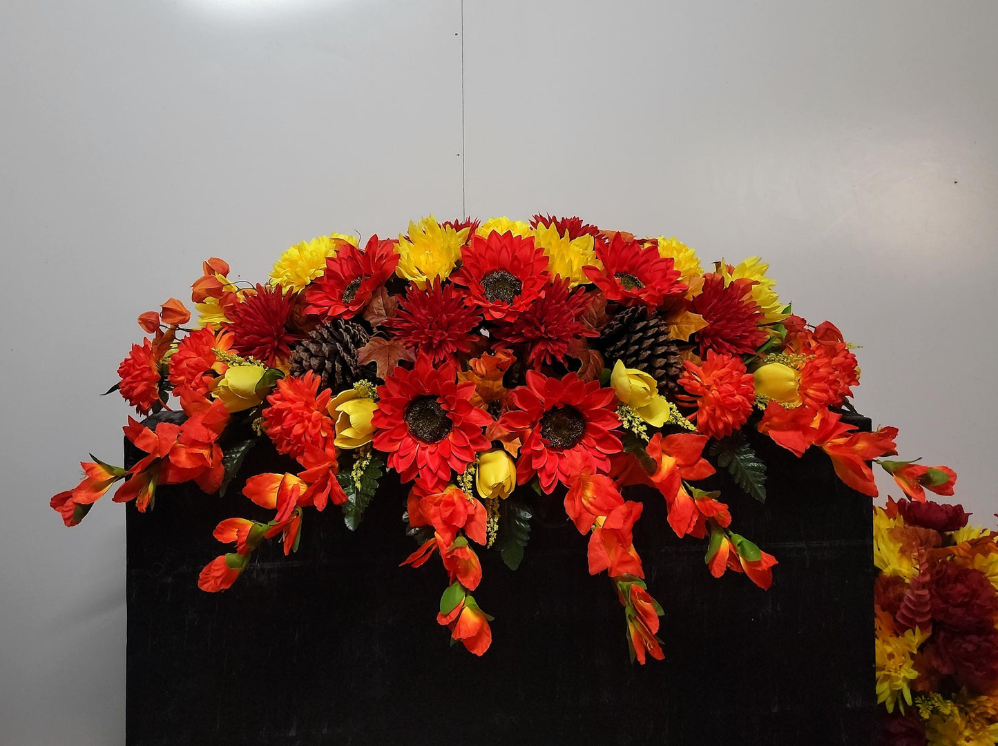 Bright Orange Headstone Saddle,  (36 inches long), Large Grave Saddle, Cemetery Flowers