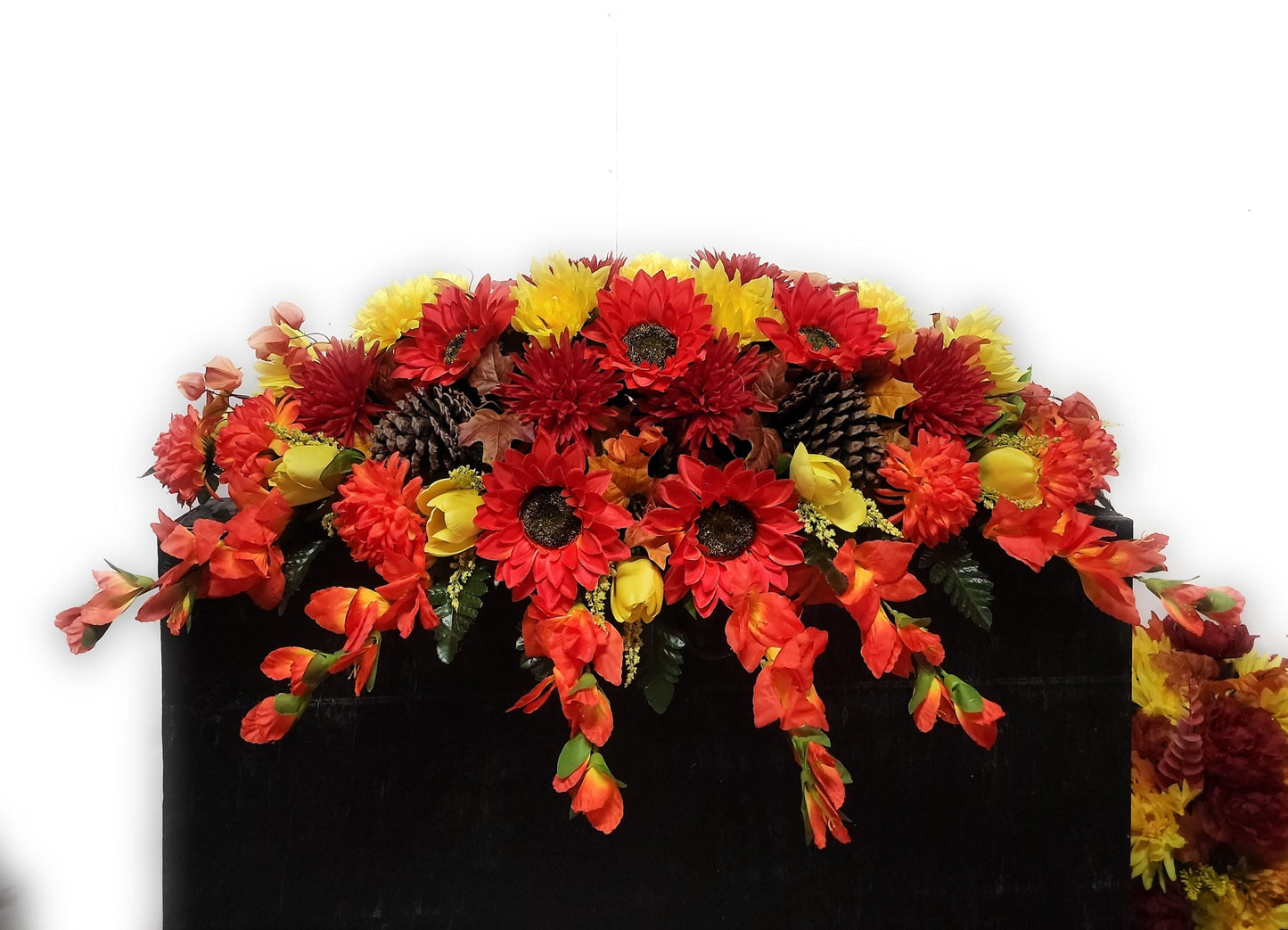 Bright Orange Headstone Saddle,  (36 inches long), Large Grave Saddle, Cemetery Flowers