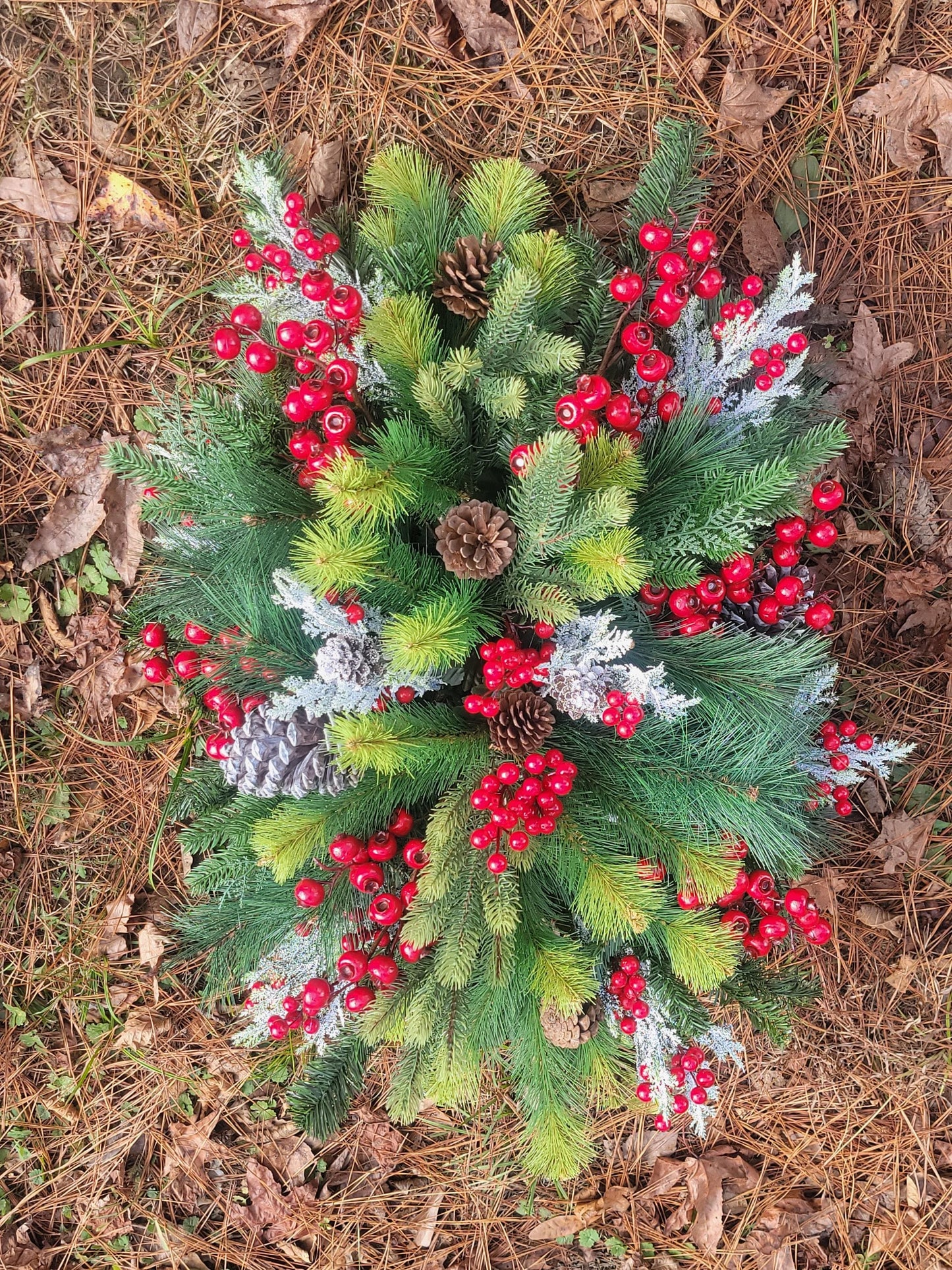 Winter Grave Blanket • Christmas Grave Blanket • Winter Greenery Cemetery Decoration • Gravesite Flowers Grave Decoration Berries Evergreen