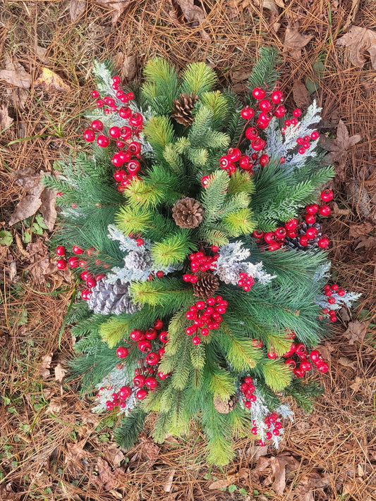 Winter Grave Blanket • Christmas Grave Blanket • Winter Greenery Cemetery Decoration • Gravesite Flowers Grave Decoration Berries Evergreen
