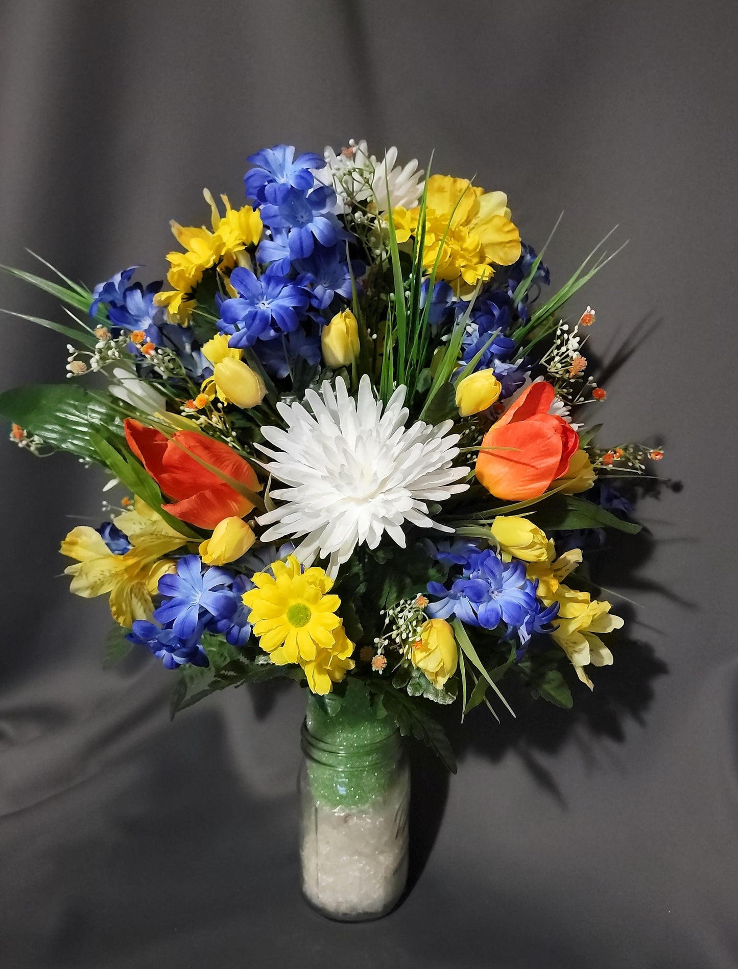 You are my Sunshine Cemetery Flowers Cone for 3-inch Grave Vase blue yellow orange Cemetery Vase Flower Spring Cemetery Flowers