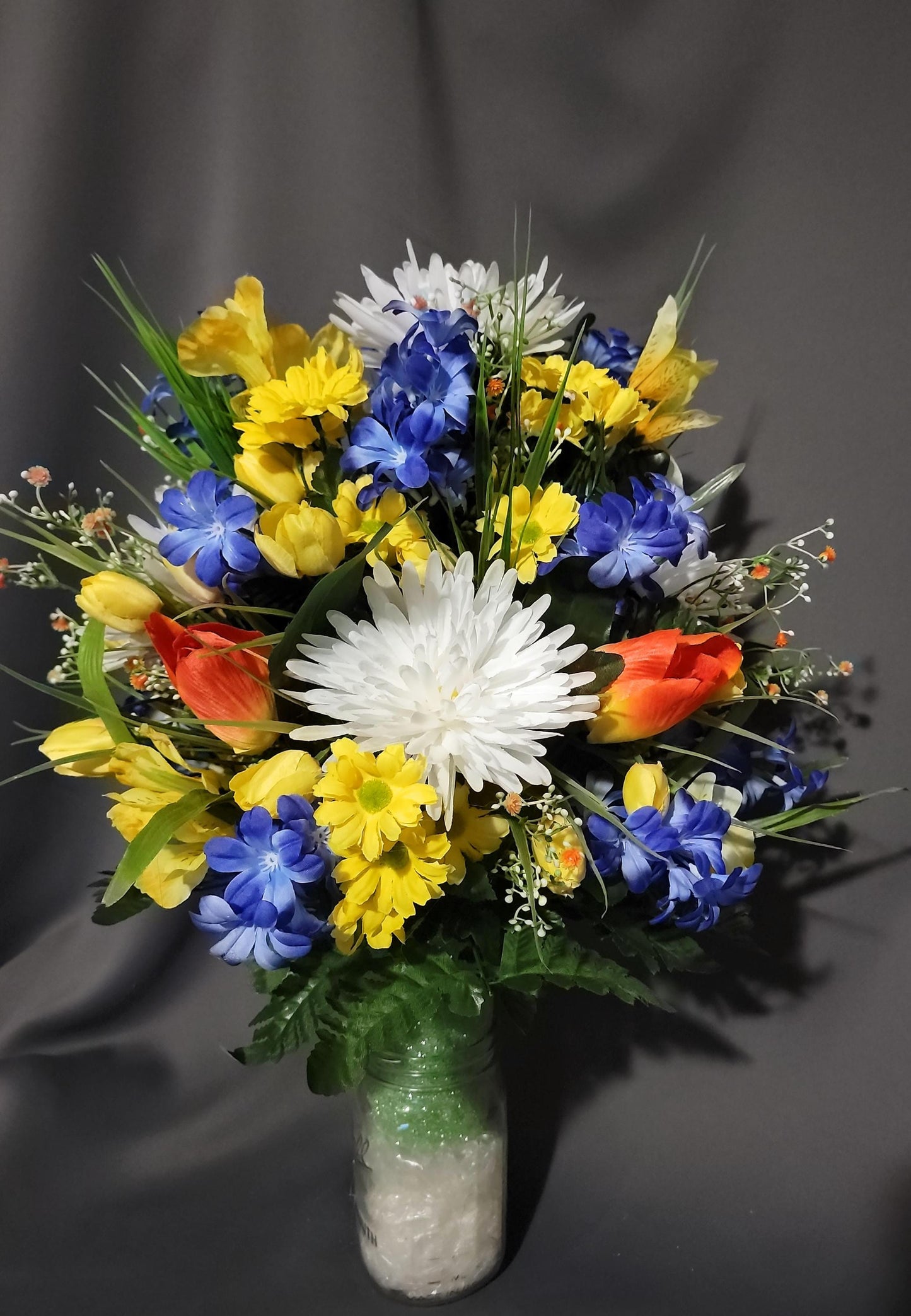 You are my Sunshine Cemetery Flowers Cone for 3-inch Grave Vase blue yellow orange Cemetery Vase Flower Spring Cemetery Flowers