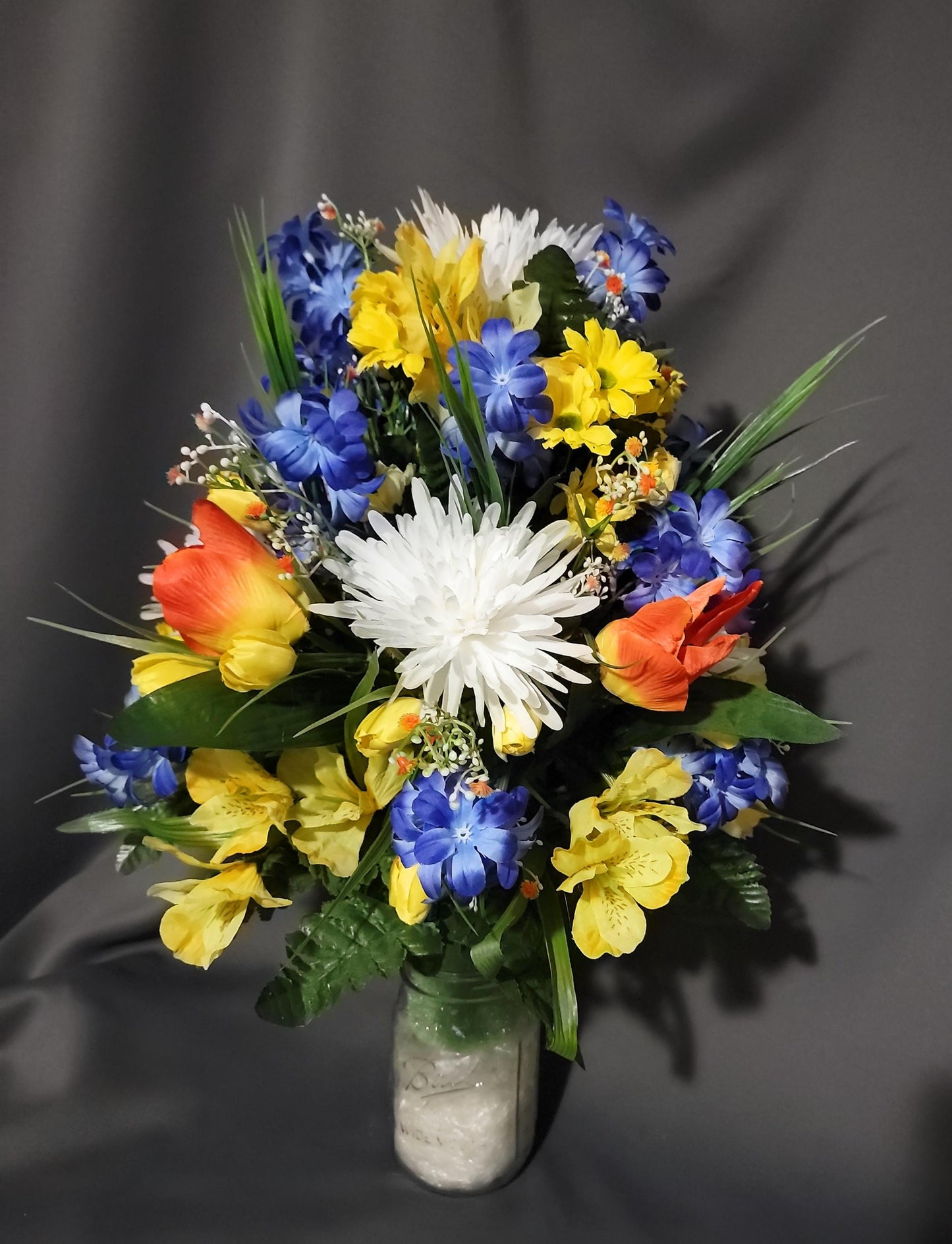 You are my Sunshine Cemetery Flowers Cone for 3-inch Grave Vase blue yellow orange Cemetery Vase Flower Spring Cemetery Flowers