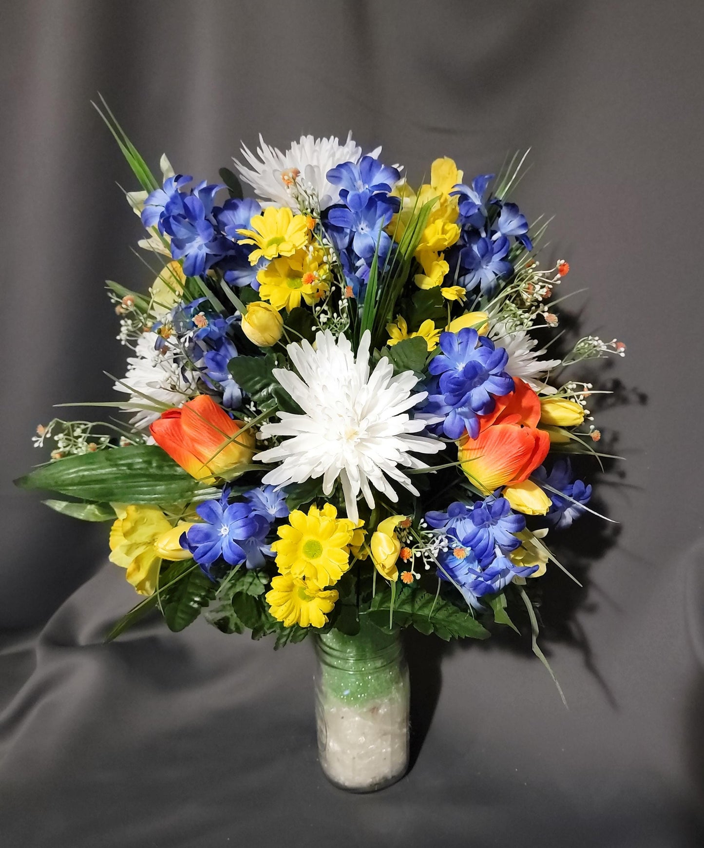 You are my Sunshine Cemetery Flowers Cone for 3-inch Grave Vase blue yellow orange Cemetery Vase Flower Spring Cemetery Flowers