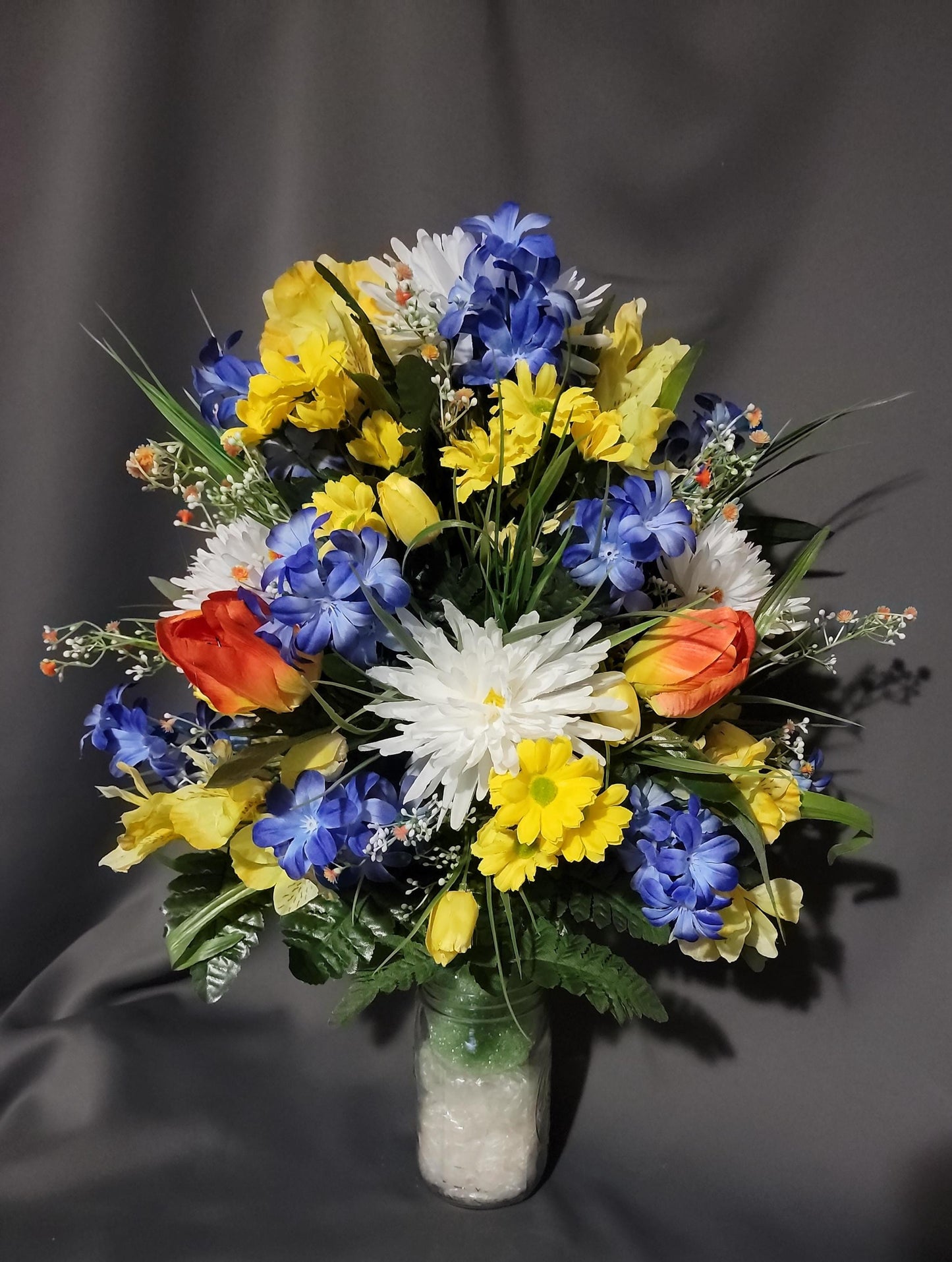 You are my Sunshine Cemetery Flowers Cone for 3-inch Grave Vase blue yellow orange Cemetery Vase Flower Spring Cemetery Flowers