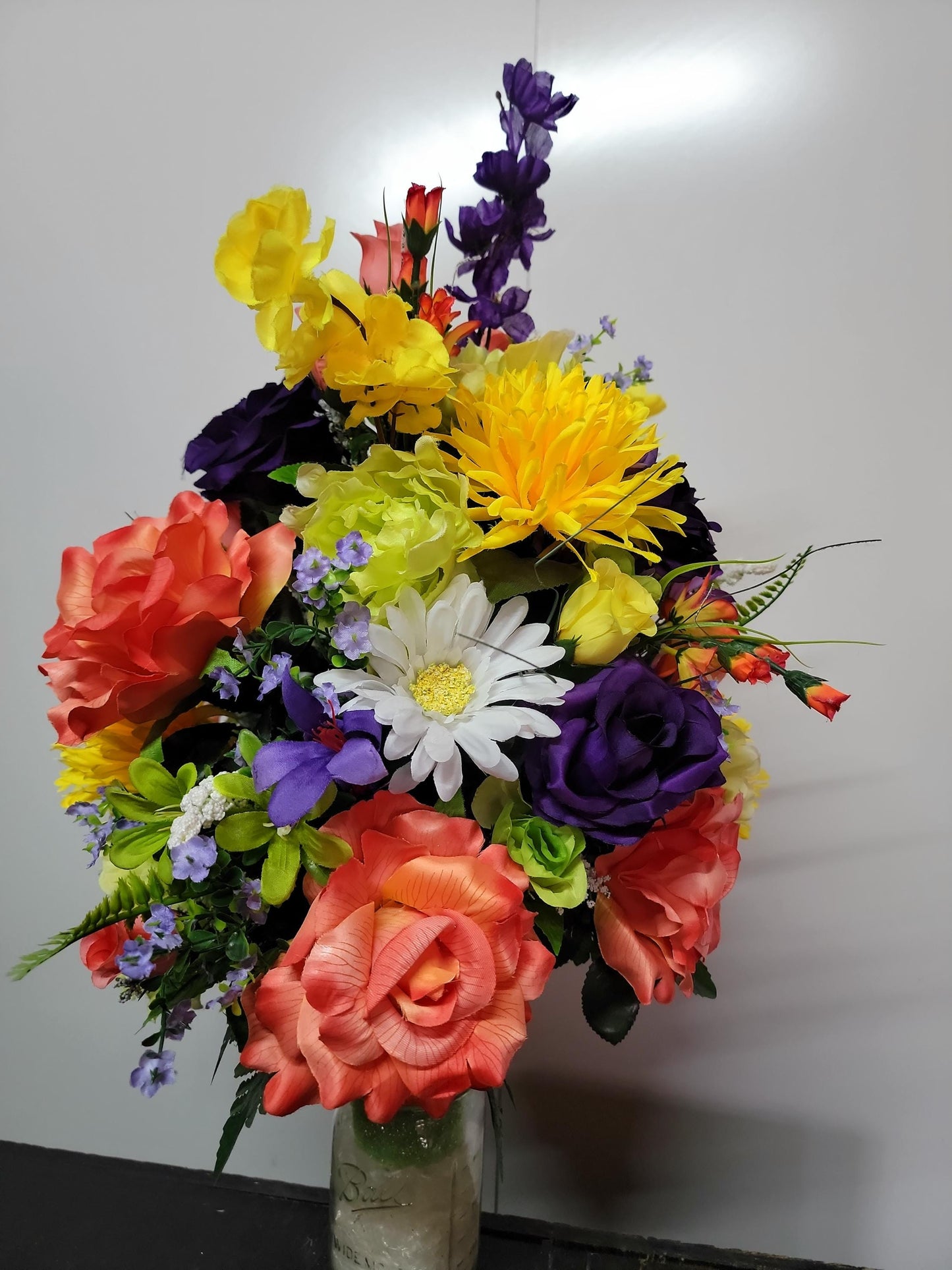 Large Cemetery Vase Flowers Large Spring Grave Vase Flowers for 3" Cemetery vase Bright Spring Flowers Memorial Vase  Flowers