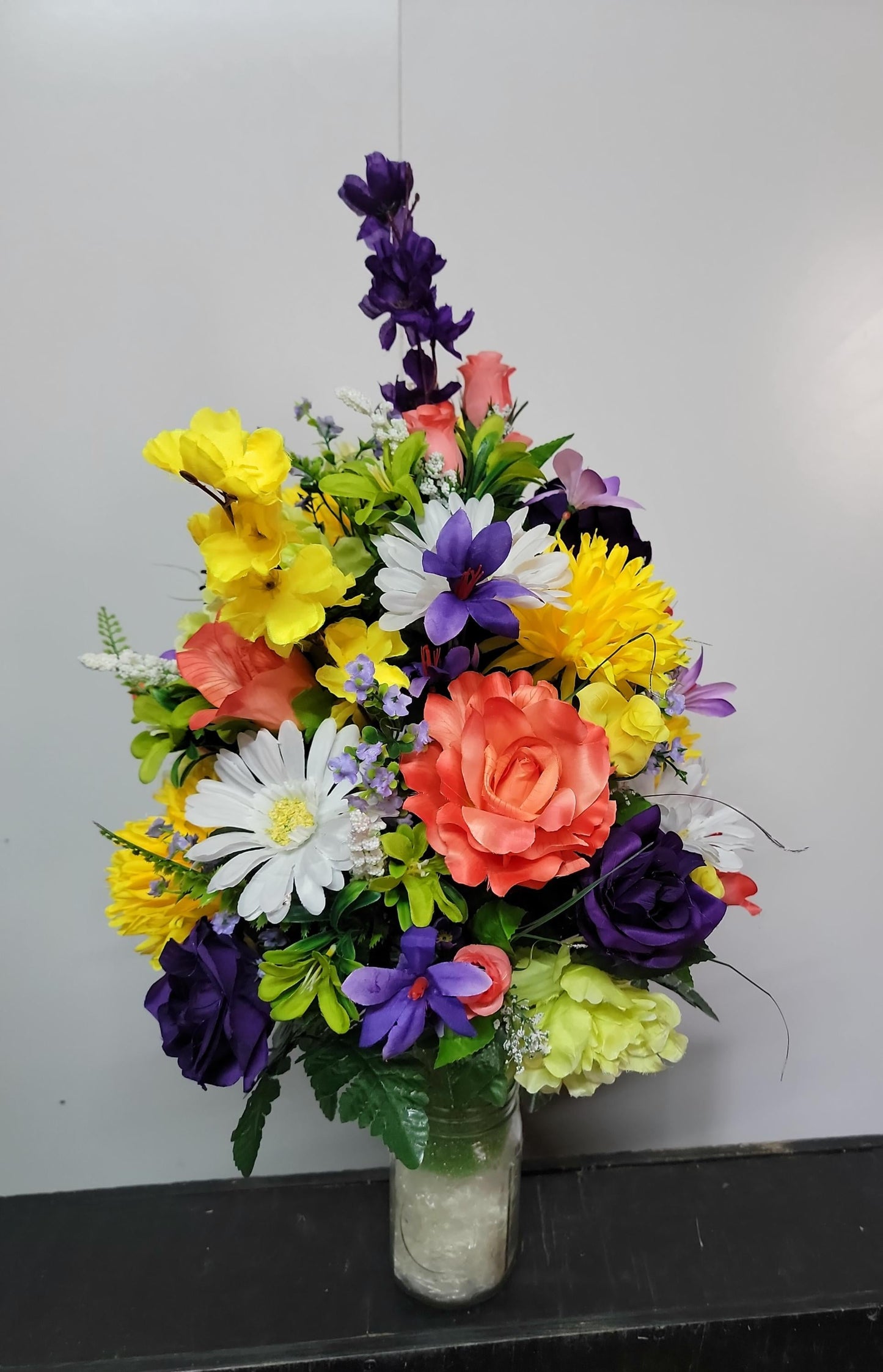Large Cemetery Vase Flowers Large Spring Grave Vase Flowers for 3" Cemetery vase Bright Spring Flowers Memorial Vase  Flowers