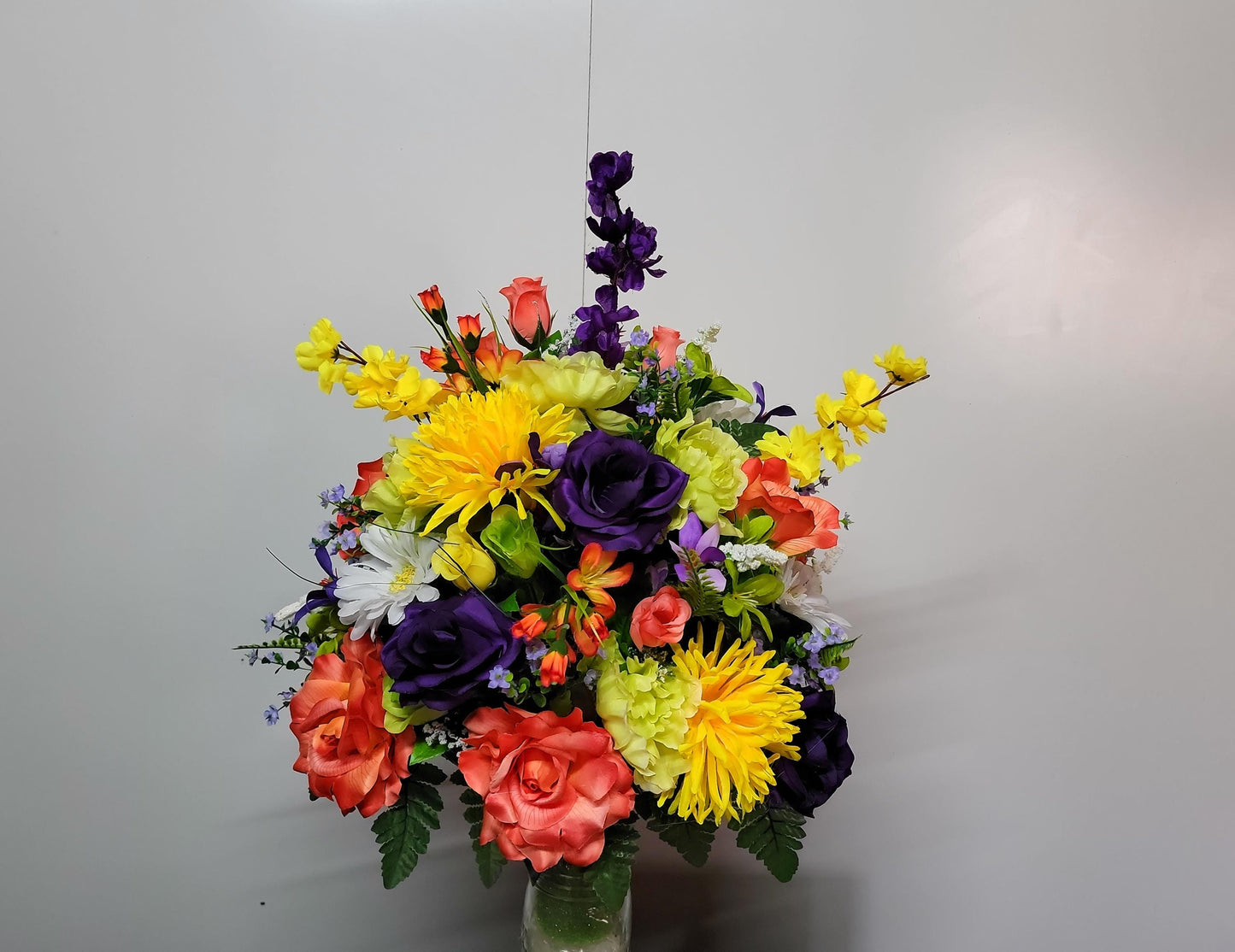 Large Cemetery Vase Flowers Large Spring Grave Vase Flowers for 3" Cemetery vase Bright Spring Flowers Memorial Vase  Flowers