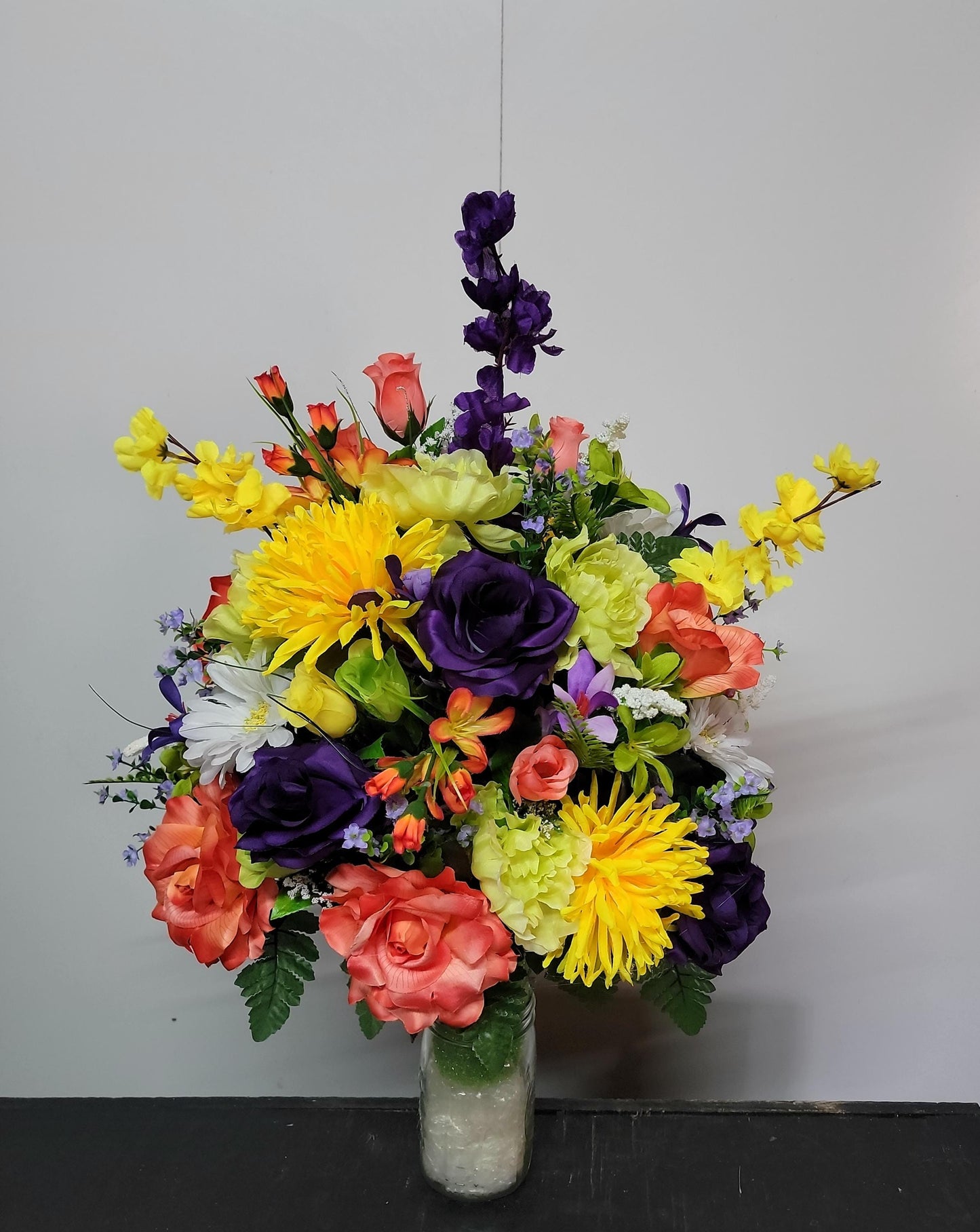 Large Cemetery Vase Flowers Large Spring Grave Vase Flowers for 3" Cemetery vase Bright Spring Flowers Memorial Vase  Flowers