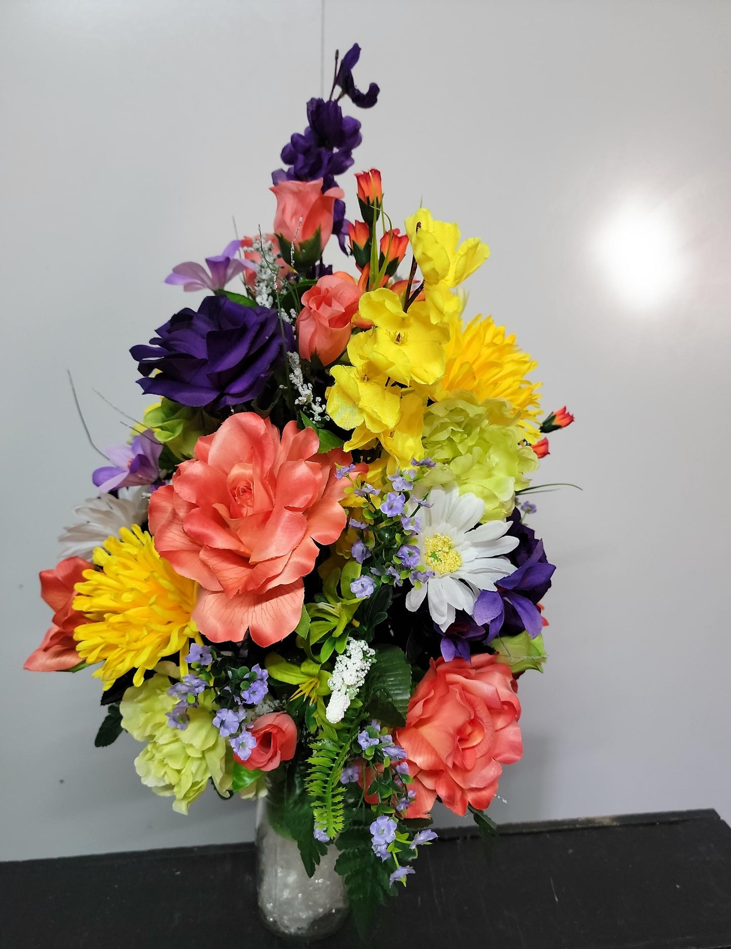 Large Cemetery Vase Flowers Large Spring Grave Vase Flowers for 3" Cemetery vase Bright Spring Flowers Memorial Vase  Flowers