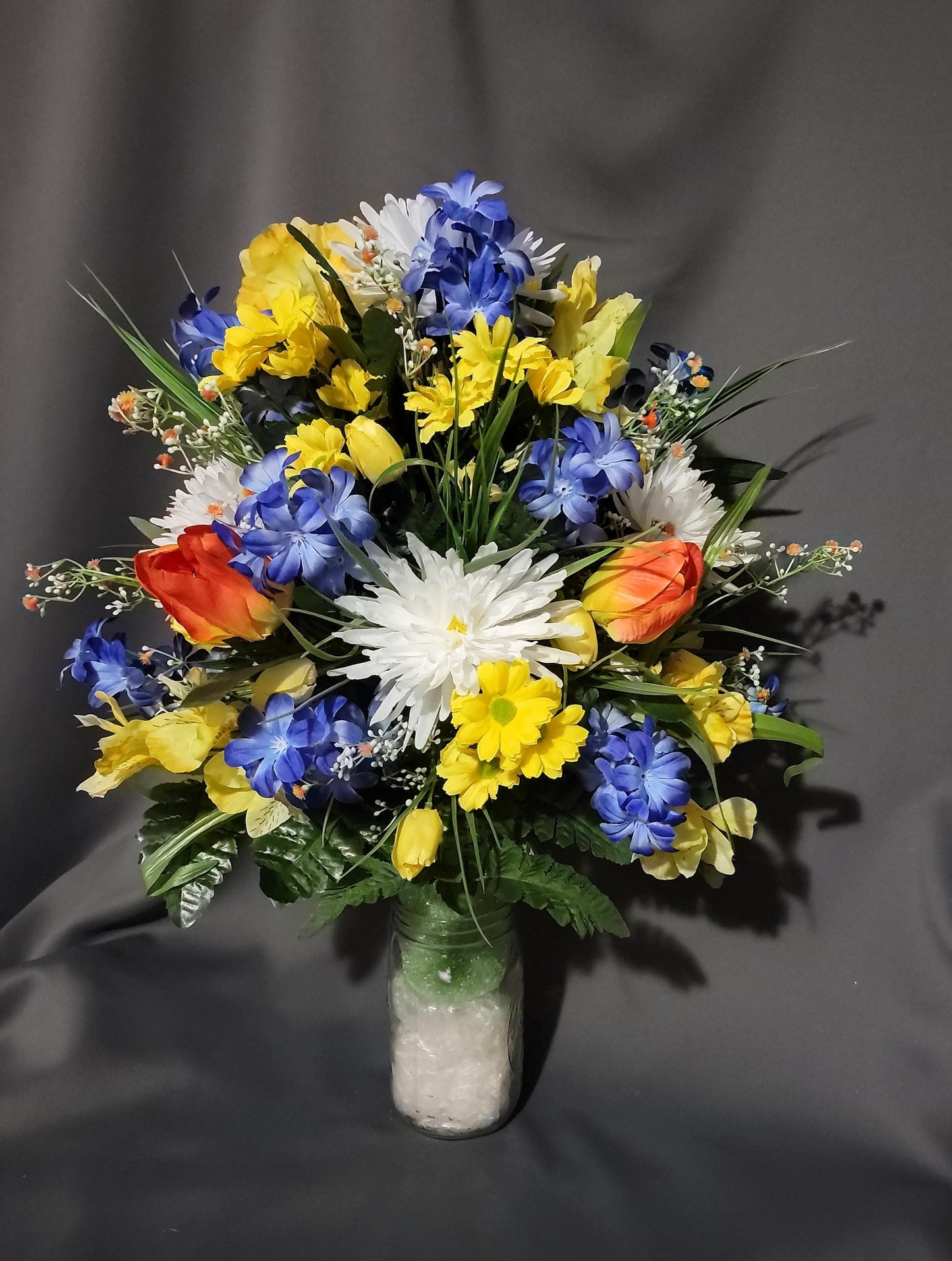 You are my Sunshine Cemetery Flowers Cone for 3-inch Grave Vase blue yellow orange Cemetery Vase Flower Spring Cemetery Flowers