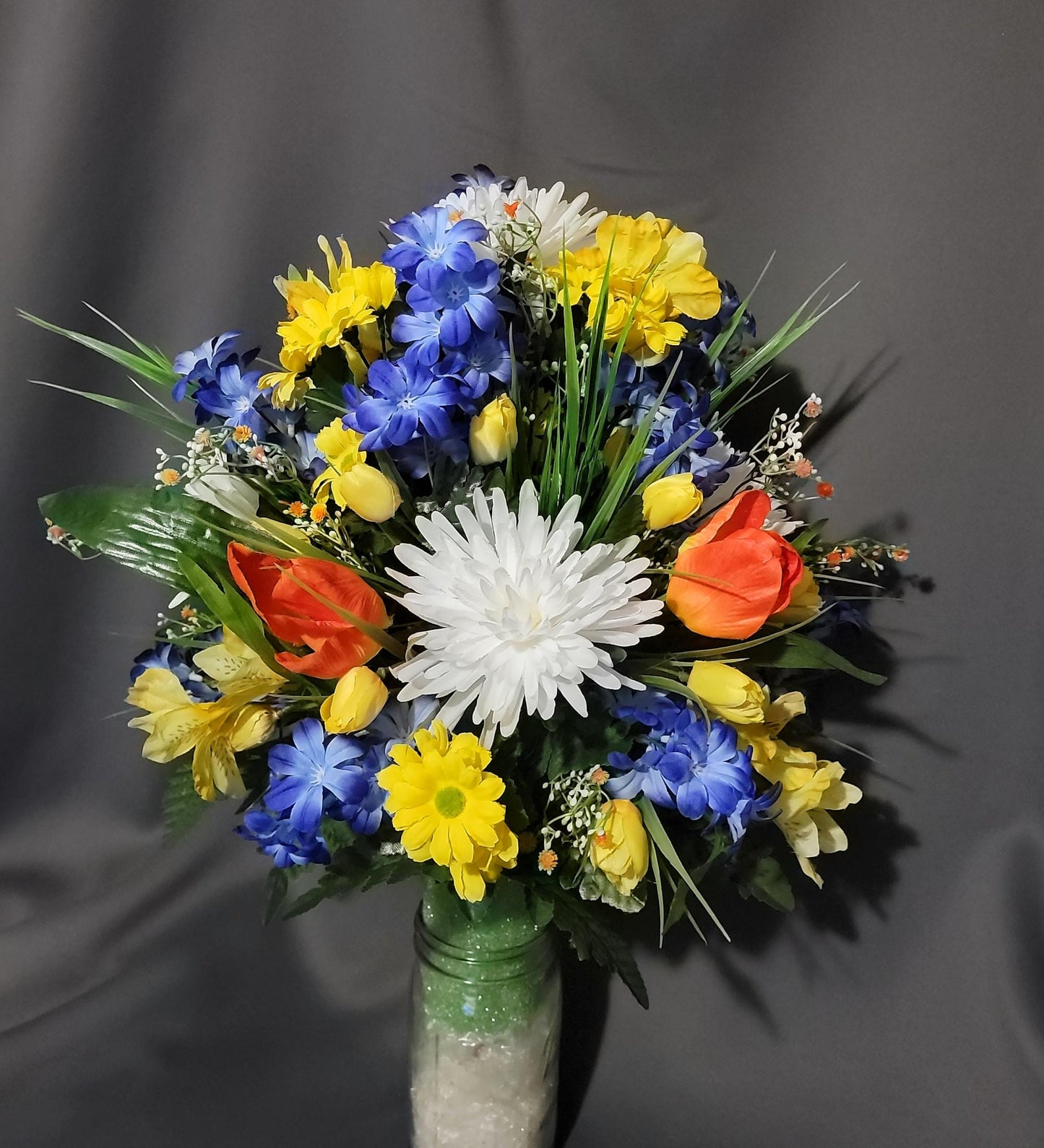 You are my Sunshine Cemetery Flowers Cone for 3-inch Grave Vase blue yellow orange Cemetery Vase Flower Spring Cemetery Flowers
