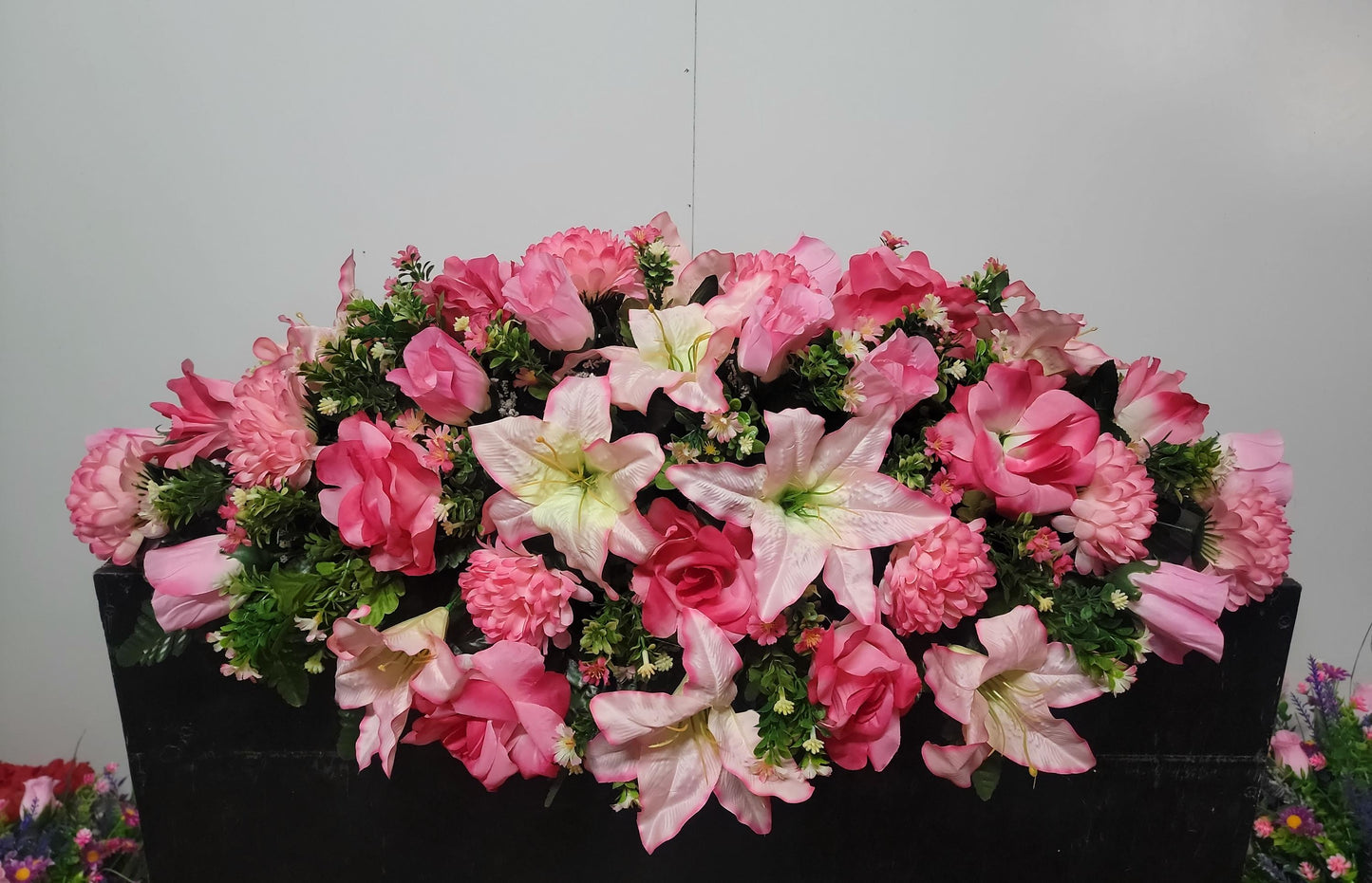 Large Headstone Saddle Spring, Pink Cemetery Flowers, Grave Saddle, Double Headstone Flowers