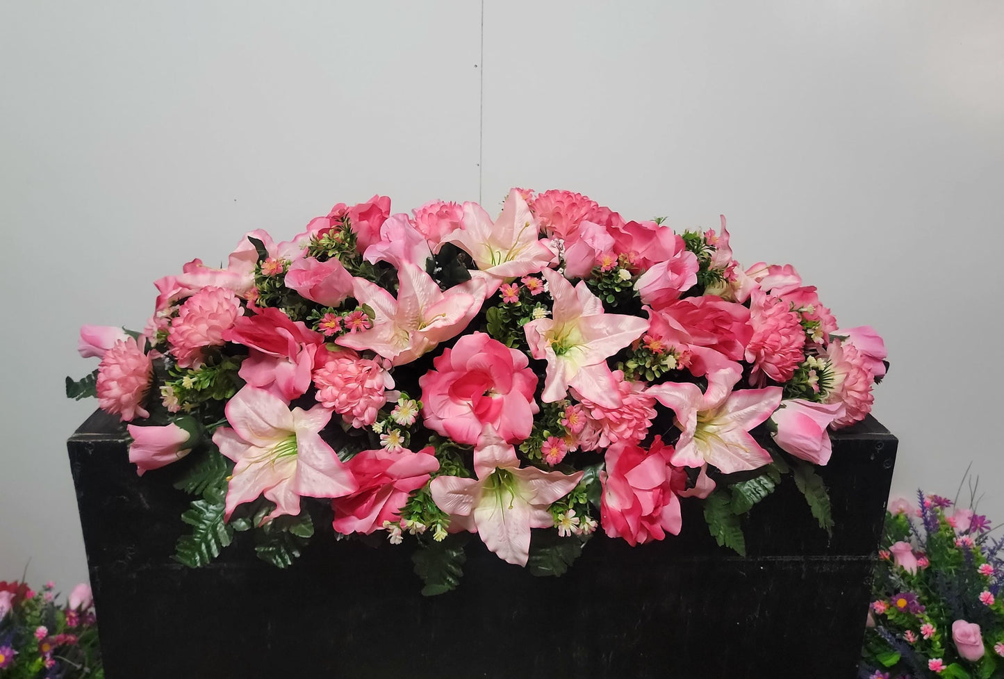 Large Headstone Saddle Spring, Pink Cemetery Flowers, Grave Saddle, Double Headstone Flowers