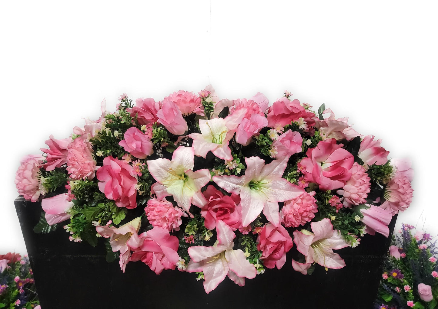 Large Headstone Saddle Spring, Pink Cemetery Flowers, Grave Saddle, Double Headstone Flowers