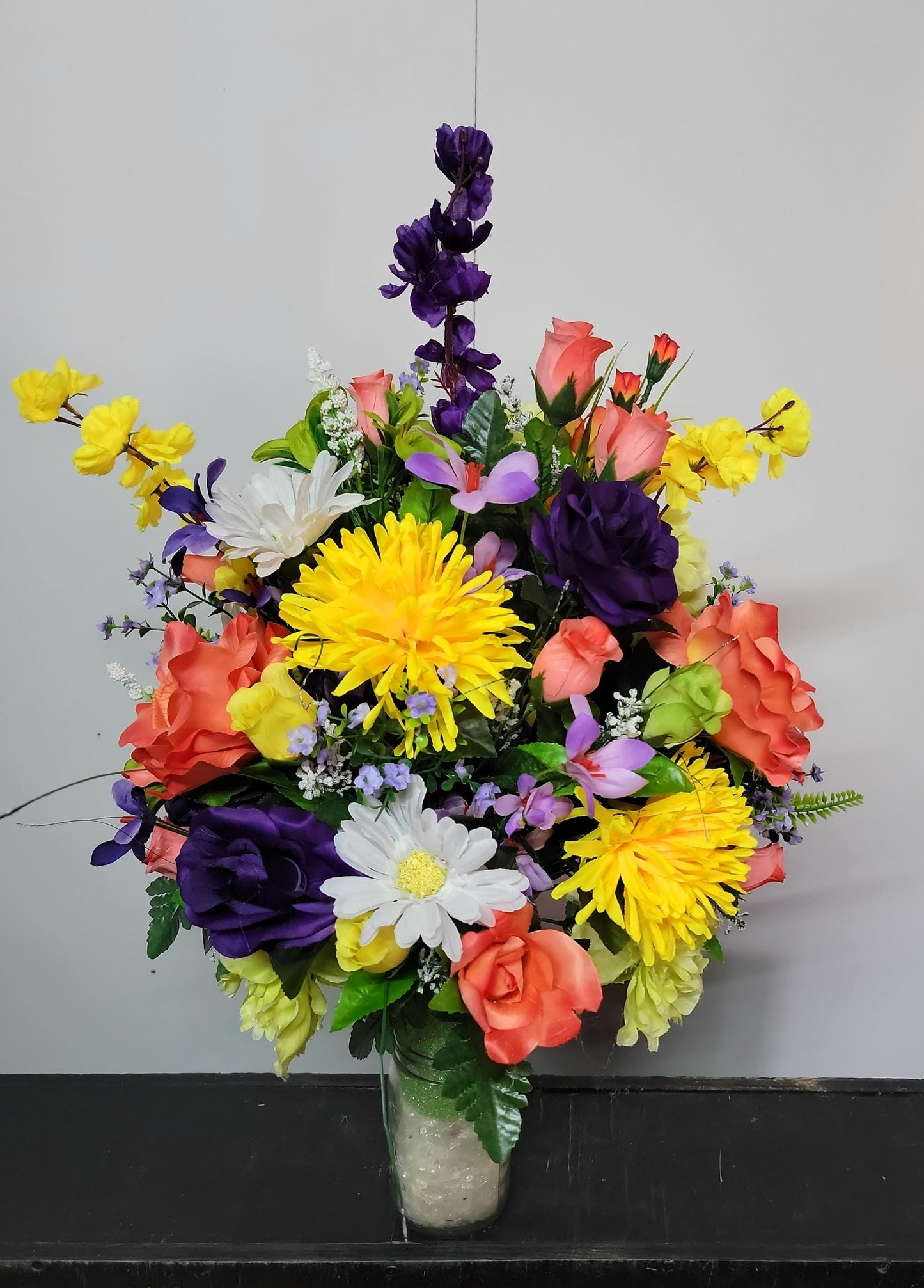 Large Cemetery Vase Flowers Large Spring Grave Vase Flowers for 3" Cemetery vase Bright Spring Flowers Memorial Vase  Flowers