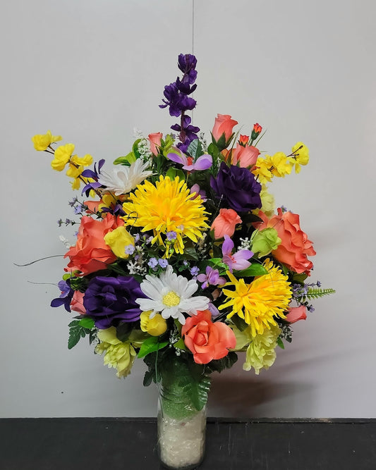 Large Cemetery Vase Flowers Large Spring Grave Vase Flowers for 3" Cemetery vase Bright Spring Flowers Memorial Vase  Flowers