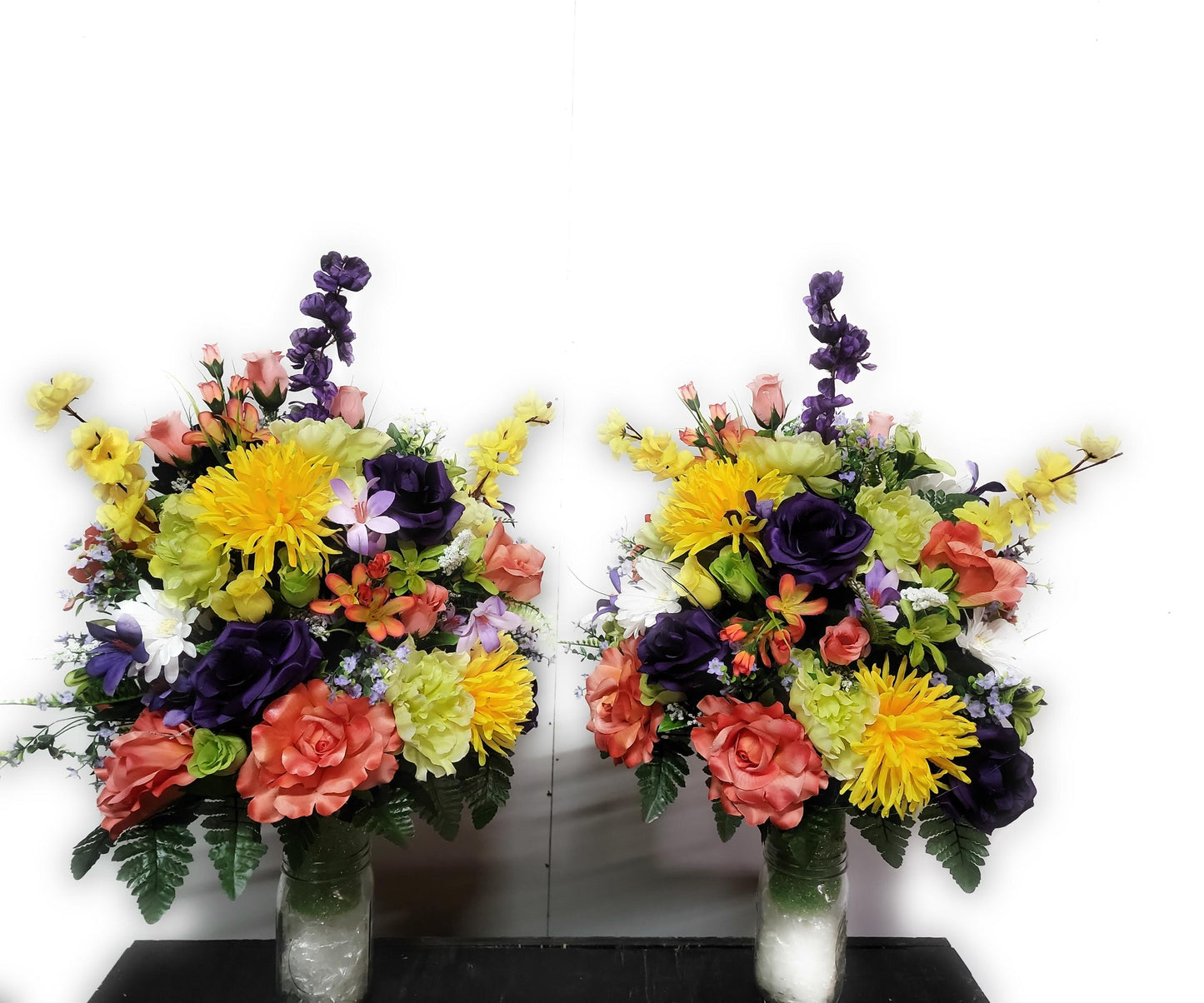 Large Cemetery Vase Flowers Large Spring Grave Vase Flowers for 3" Cemetery vase Bright Spring Flowers Memorial Vase  Flowers