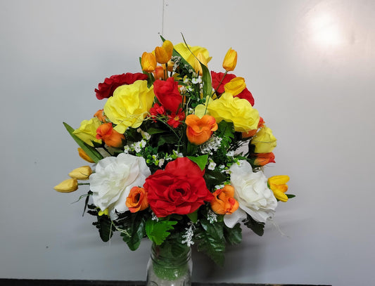 Spring Mix  Cemetery Flowers Cone for 3-inch Grave Vase Cemetery Vase Flower Memorial Vase Flowers