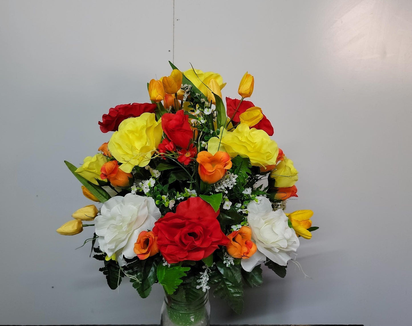 Spring Mix  Cemetery Flowers Cone for 3-inch Grave Vase Cemetery Vase Flower Memorial Vase Flowers