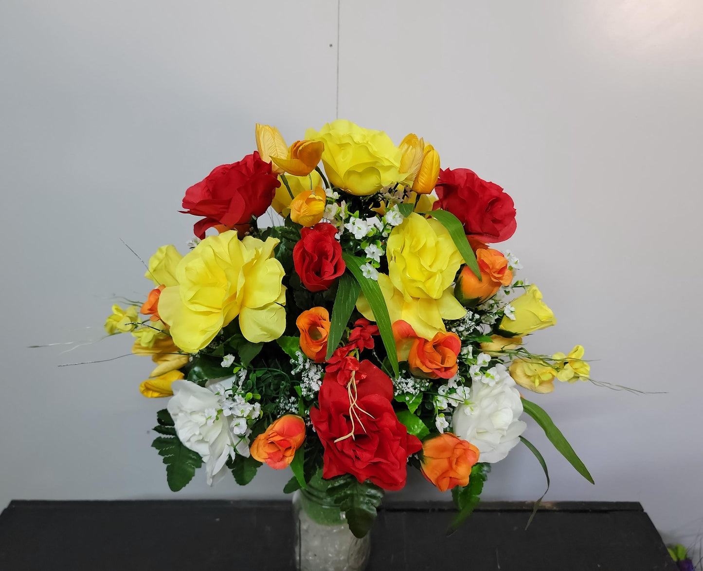 Spring Mix  Cemetery Flowers Cone for 3-inch Grave Vase Cemetery Vase Flower Memorial Vase Flowers