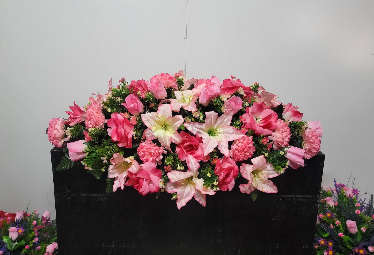 Large Headstone Saddle Spring, Pink Cemetery Flowers, Grave Saddle, Double Headstone Flowers