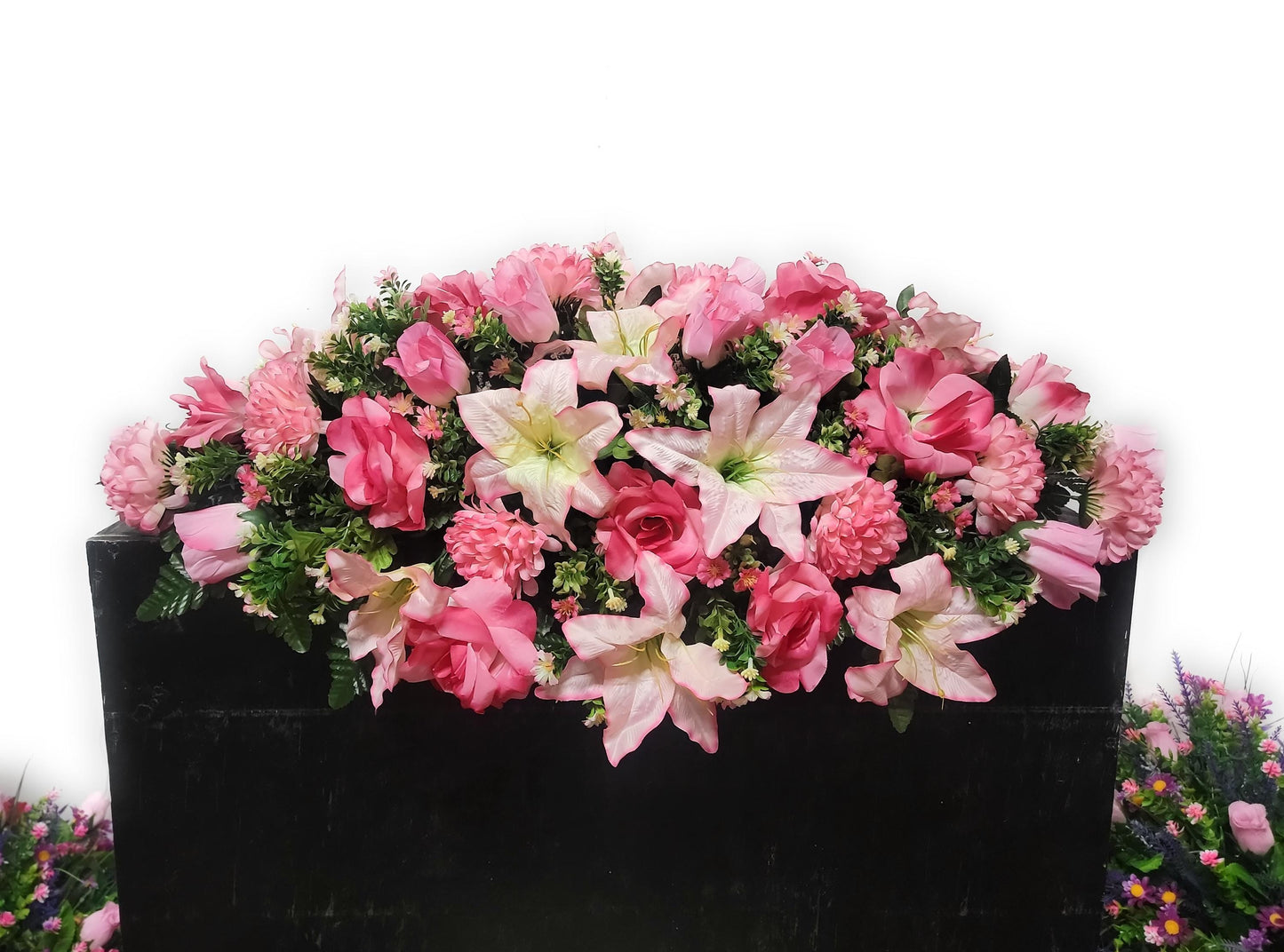 Large Headstone Saddle Spring, Pink Cemetery Flowers, Grave Saddle, Double Headstone Flowers